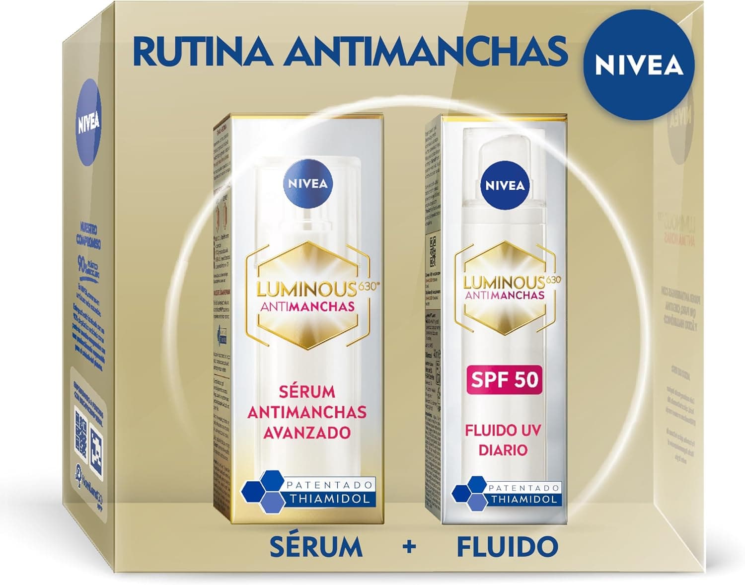NIVEA Cellular LUMINOUS 630 Pack Tratamiento Antimanchas - Set de Regalo con Sérum Facial (30 ml) y Crema de Día FP50 (40 ml) - Con Thiamidol y Ácido Hialurónico - Para una piel uniforme y luminosa