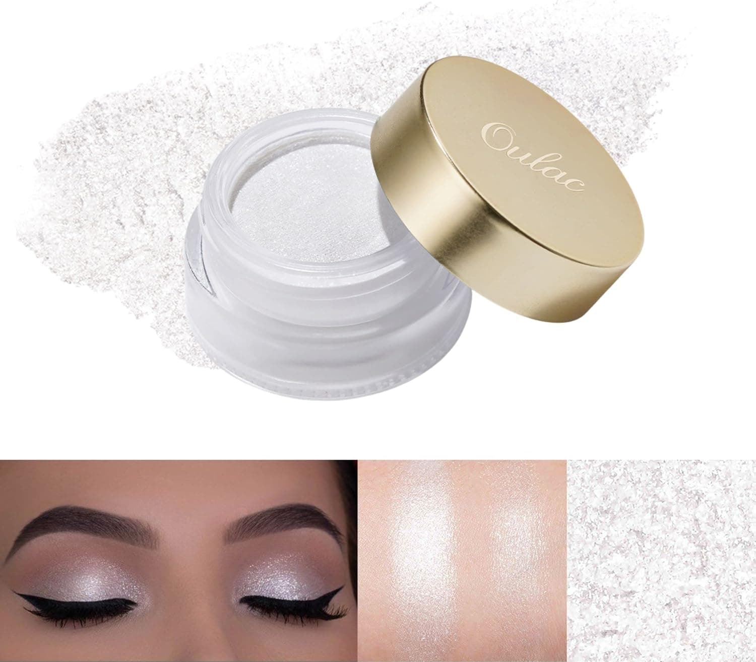 Oulac Sombras de Ojos e Iluminador Blanco | Súper impermeable al Agua y de Larga Duración | Acabado Brillante | Crear Purpurina Maquillaje | Vegano | 06g (01) Crystal Rain