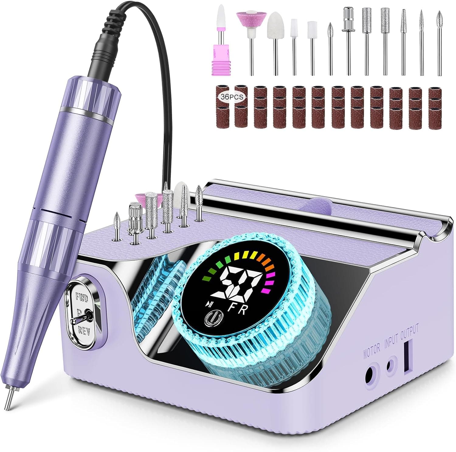 Torno Uñas 50000 RPM 50 Niveles Velocidad 12 Cabezales Blanco (Morado)