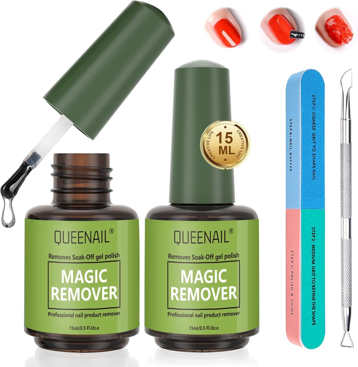 2 Piezas Removedor Esmalte Set, Remover Esmalte Uñas Gel Con Lima De Uñas y Raspador, Quitaesmalte Gel, Elimina Fácil Rápidamente el gel, Adecuado para uso diario (Verde)