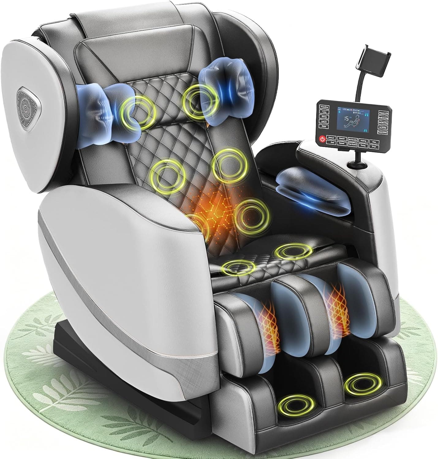 Sillón de Masaje, con Modo de Gravedad Cero, 14 Ruedas y 8 Airbags de Confort, con Calefacción para Cintura y Piernas, Masaje de Pies, Reproductor Bluetooth y Pantalla Táctil (Gris Claro)