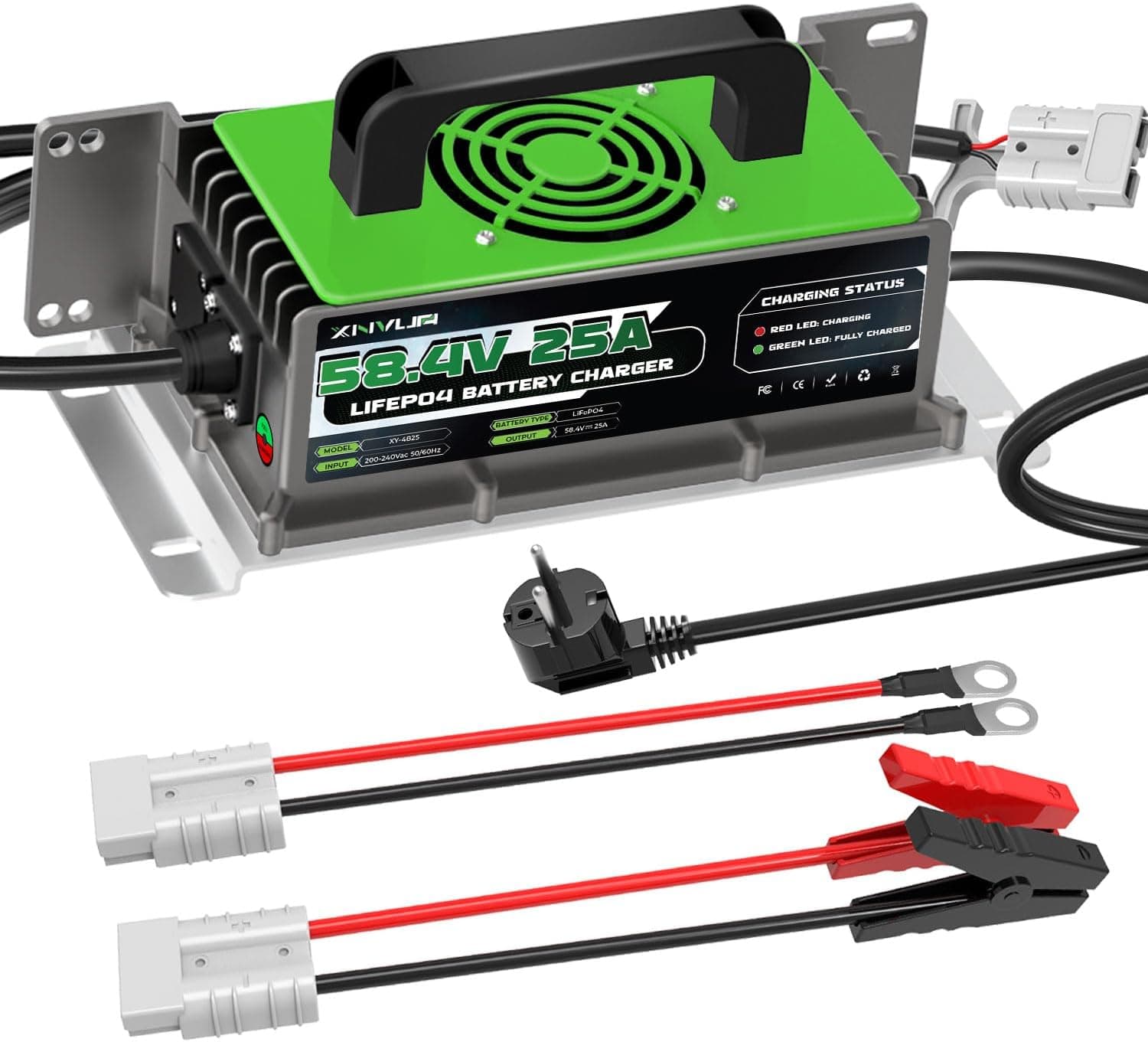 58,4V 25A Cargador de batería LiFePO4 para baterías Recargables de Ciclo Profundo de fosfato de Hierro y Litio de 48V (51,2V)