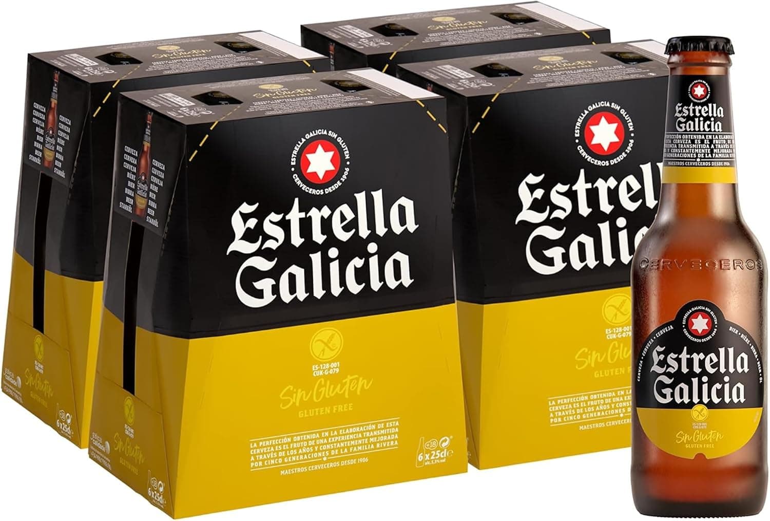 Estrella Galicia - Sin Gluten, Cerveza Lager, 24 Botellas x 25 cl