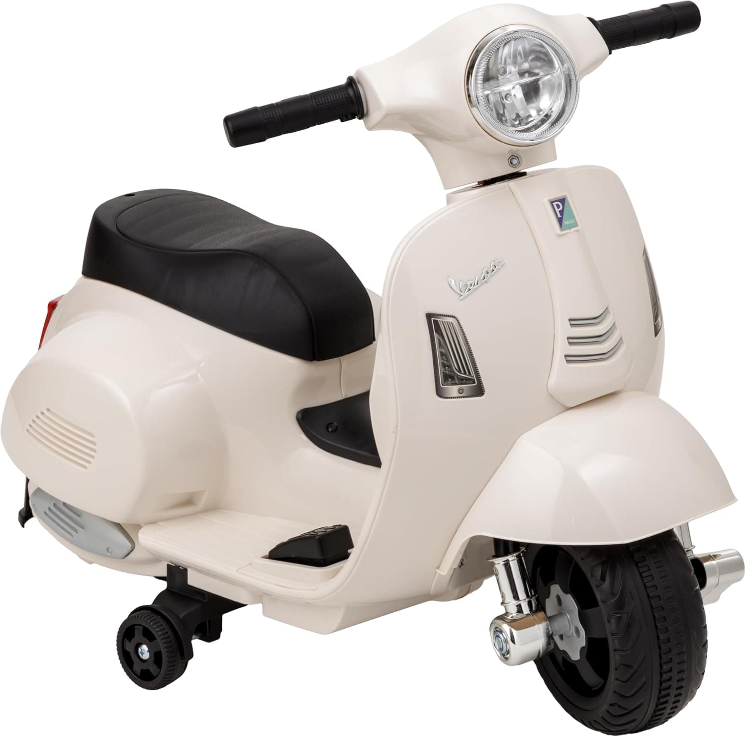 Baroni Toys Scooter Eléctrico para Niños con Licencia Oficial, Moto con Ruedas, Manillar, Faros y Bocina, Motor 6V, Velocidad 3 km/h, Interior y Exterior, 61x31x32.5 cm (Blanco)