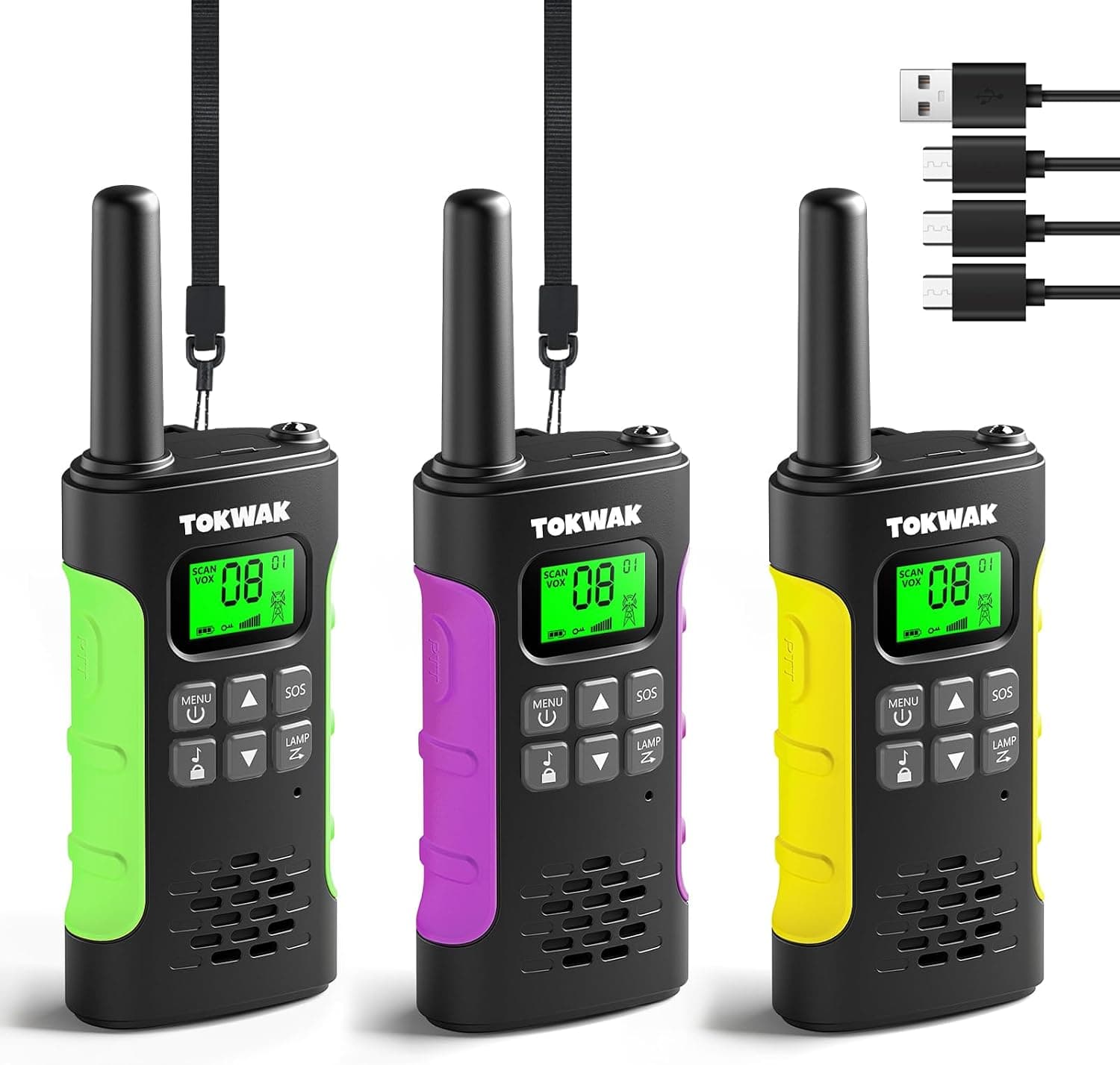 Walkie Talkie Recargable de Largo Alcance para Niños Adultos USB-C 3 Piezas