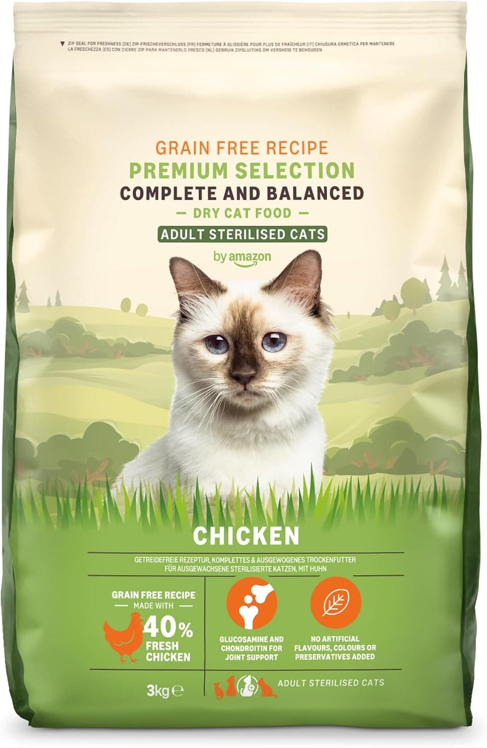 by Amazon Alimento seco para Gatos Adultos esterilizados con Pollo Fresco, Receta sin Cereales, 3 kg (Paquete de 1) (Anteriormente una Marca Lifelong, el Mismo Producto)