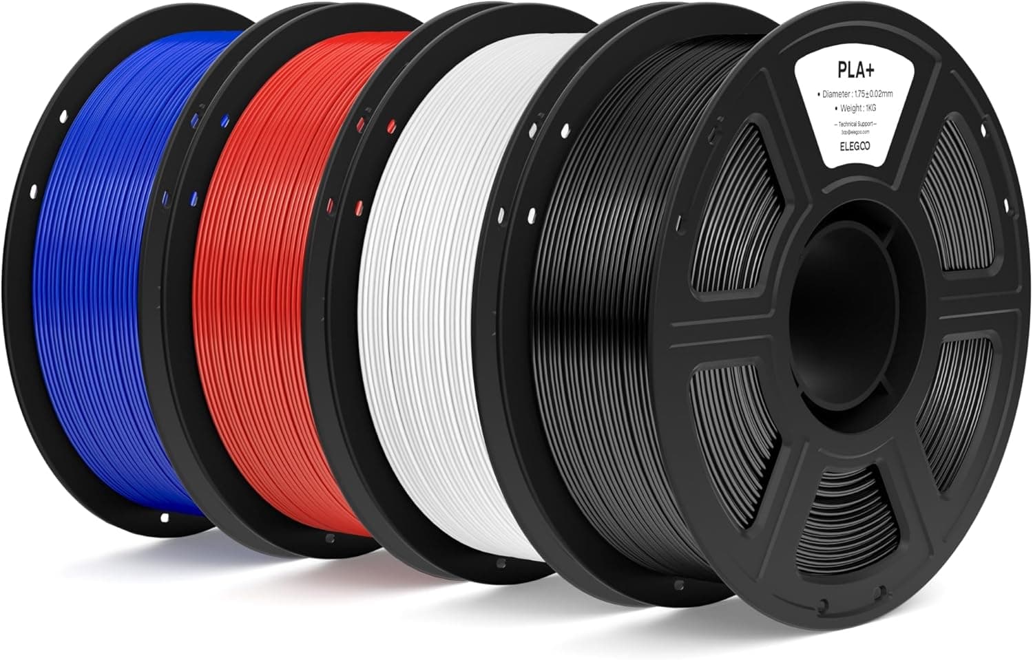ELEGOO Filamento PLA+ 1.75 4KG Negro Blanco Rojo Azul