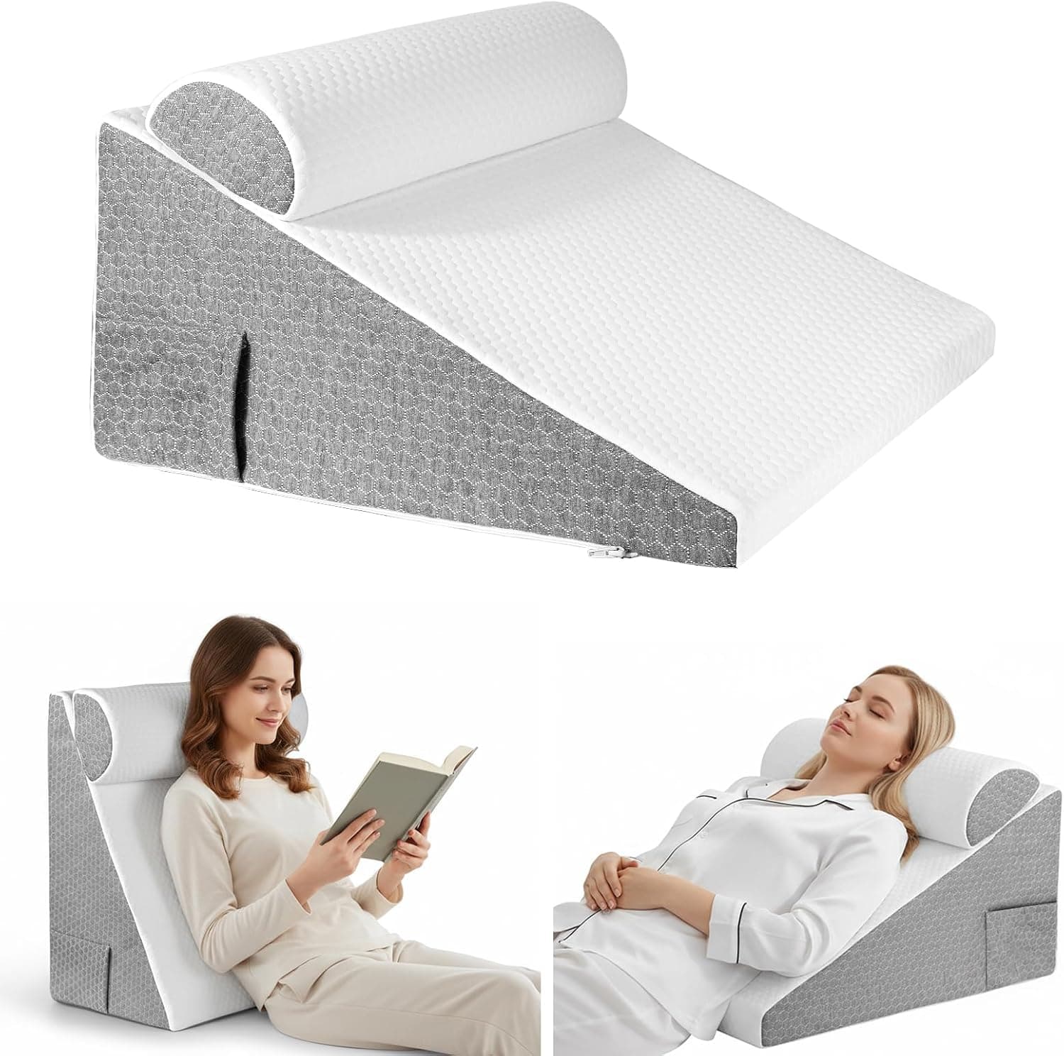 SLIGUY Bed Wedge Triangle Pillow, Folding Foam Triangle Pillows for Sleeping, Reading,Watching TV, Adjust Back Support Pillows on Bed,Cushion Sitting up