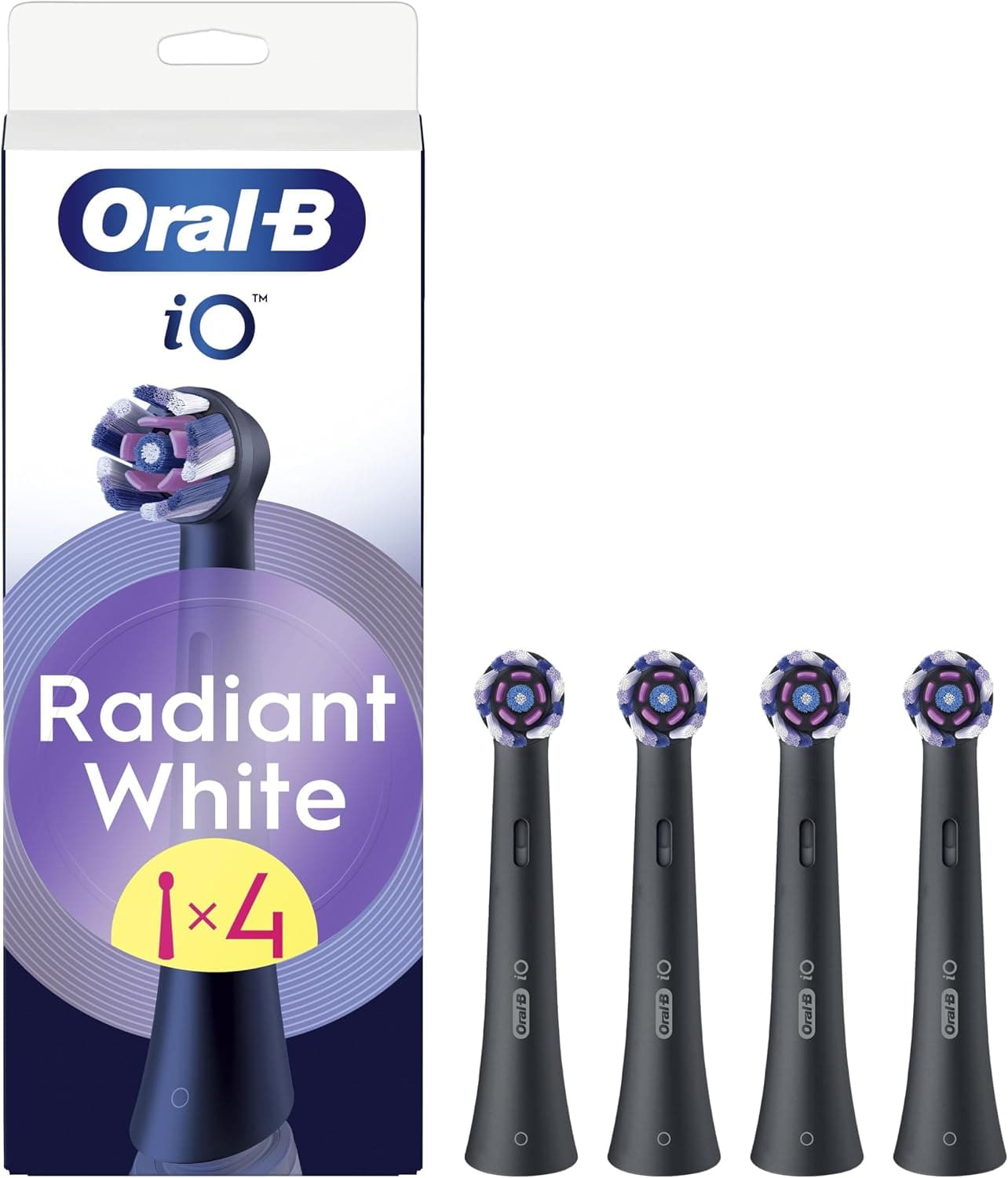 Oral-B iO Radiant White Cabezales de Recambio Originales, Negro, Pack de 4