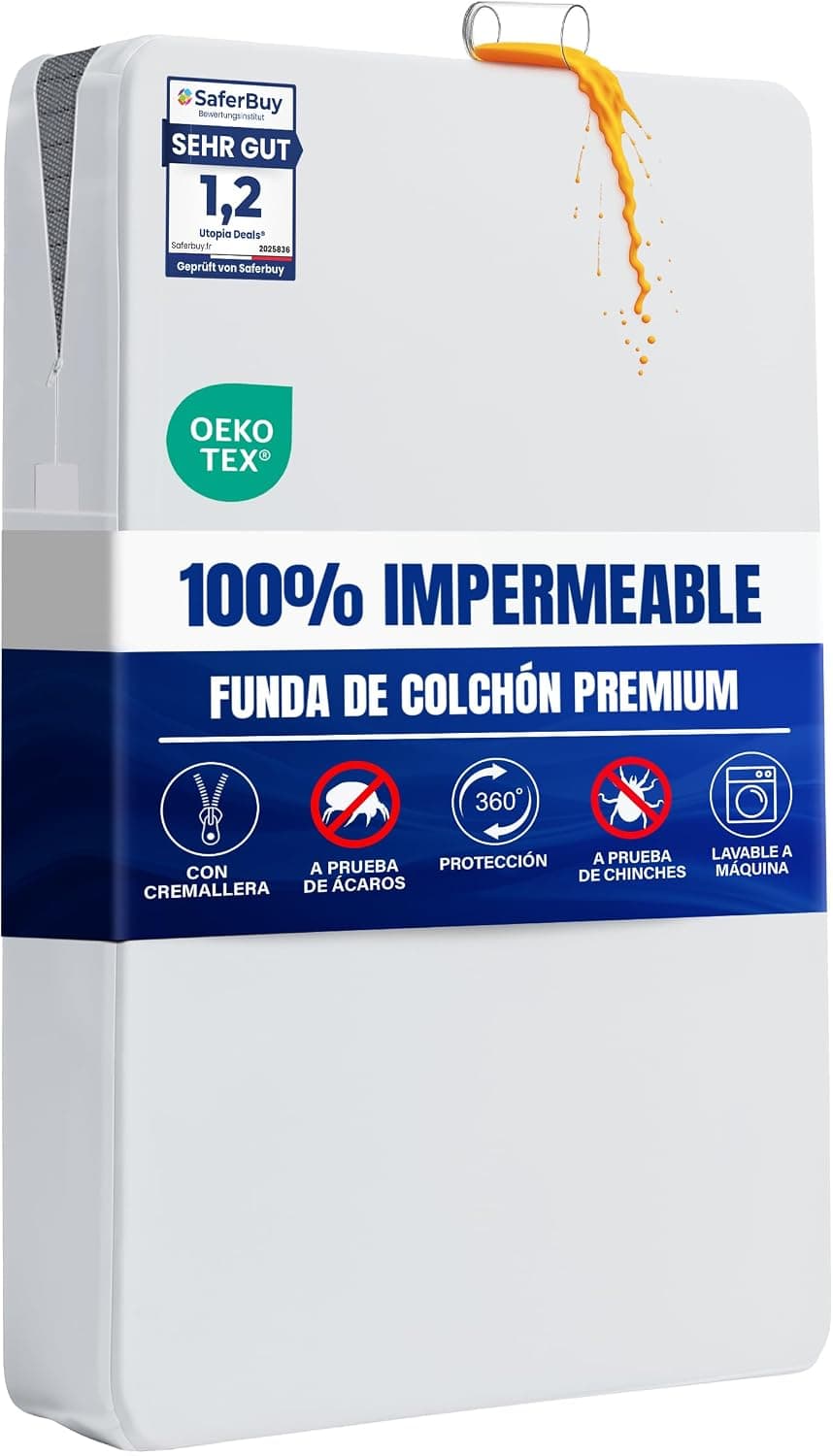 Funda Protector de Colchón Impermeable 90 x 200 x 20 cm Cremallera