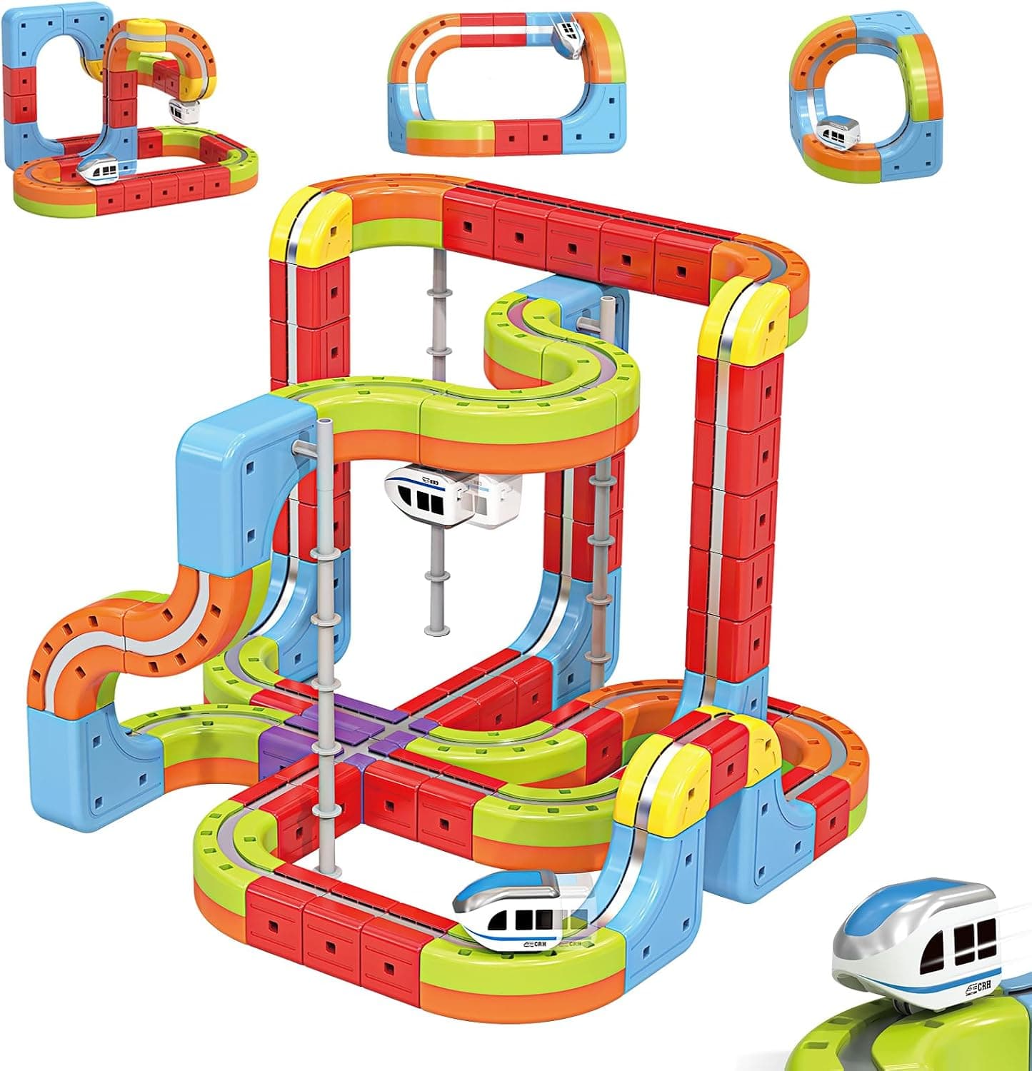 Tren Eléctrico Juguete 88 Piezas, Regalo para Niños 3-12 Años, Kit de Vías de Cubos 3D DIY con 2 Trenes Electricos, Creativo Juego de Construcción