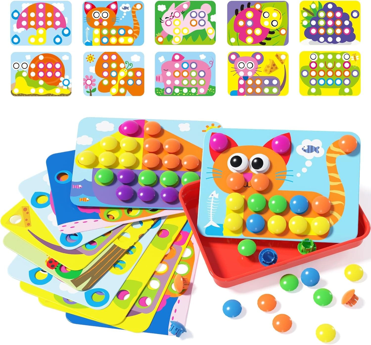AMOSTING Mosaicos Infantiles, 20 Cartas y 47 Botones