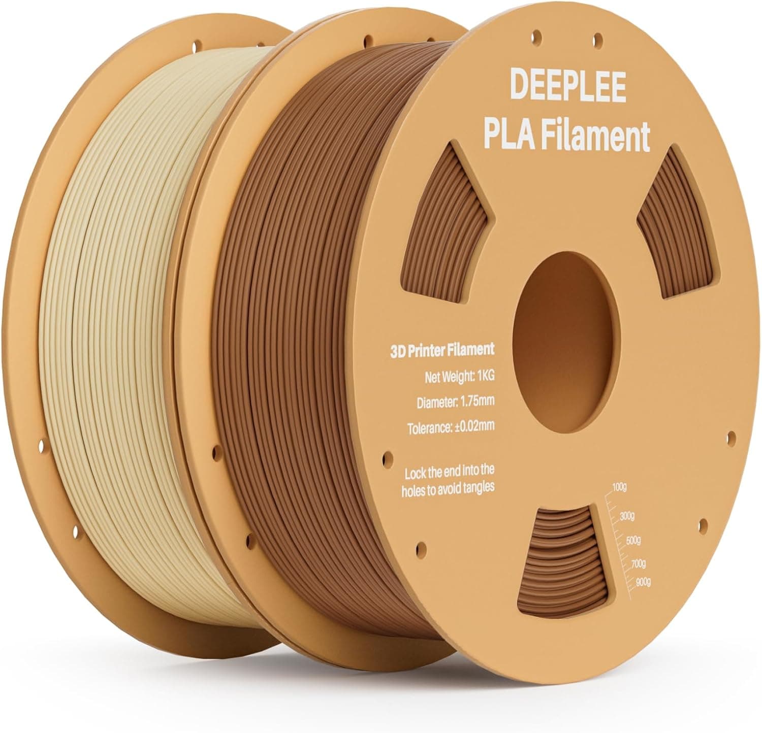 DEEPLEE Filamento PLA 1.75 mm, Beige y Marrón, Pack 2 x 1 kg