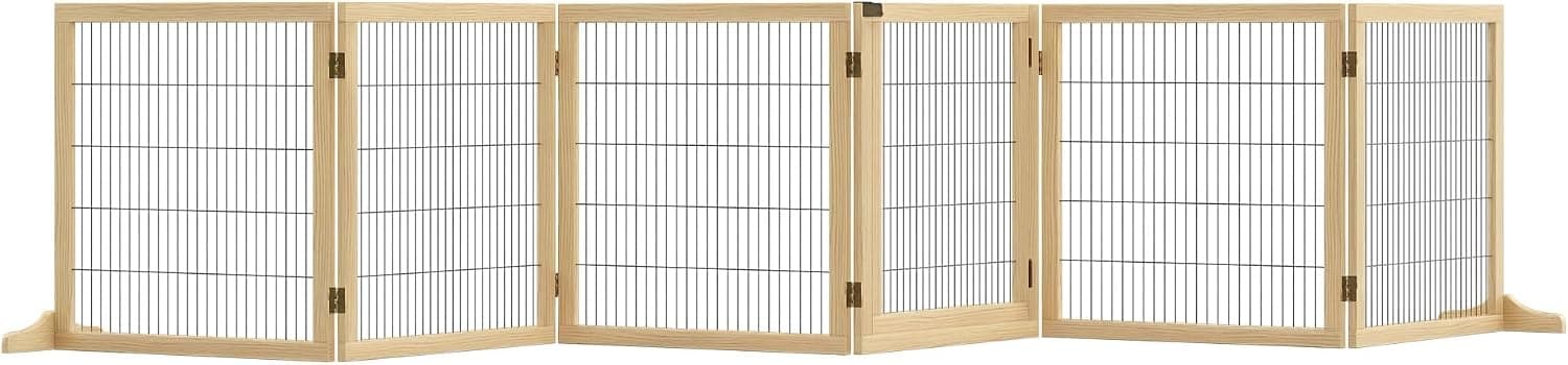 PawHut Barrera de Seguridad Perros de Madera Plegable 432x36x70 cm Natural