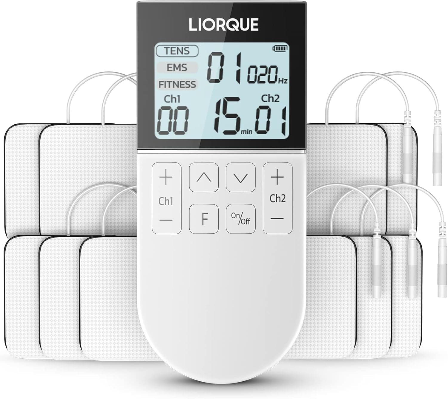 LIORQUE Electroestimulador Muscular, TENS/EMS/FITNESS 3 en 1, Blanco