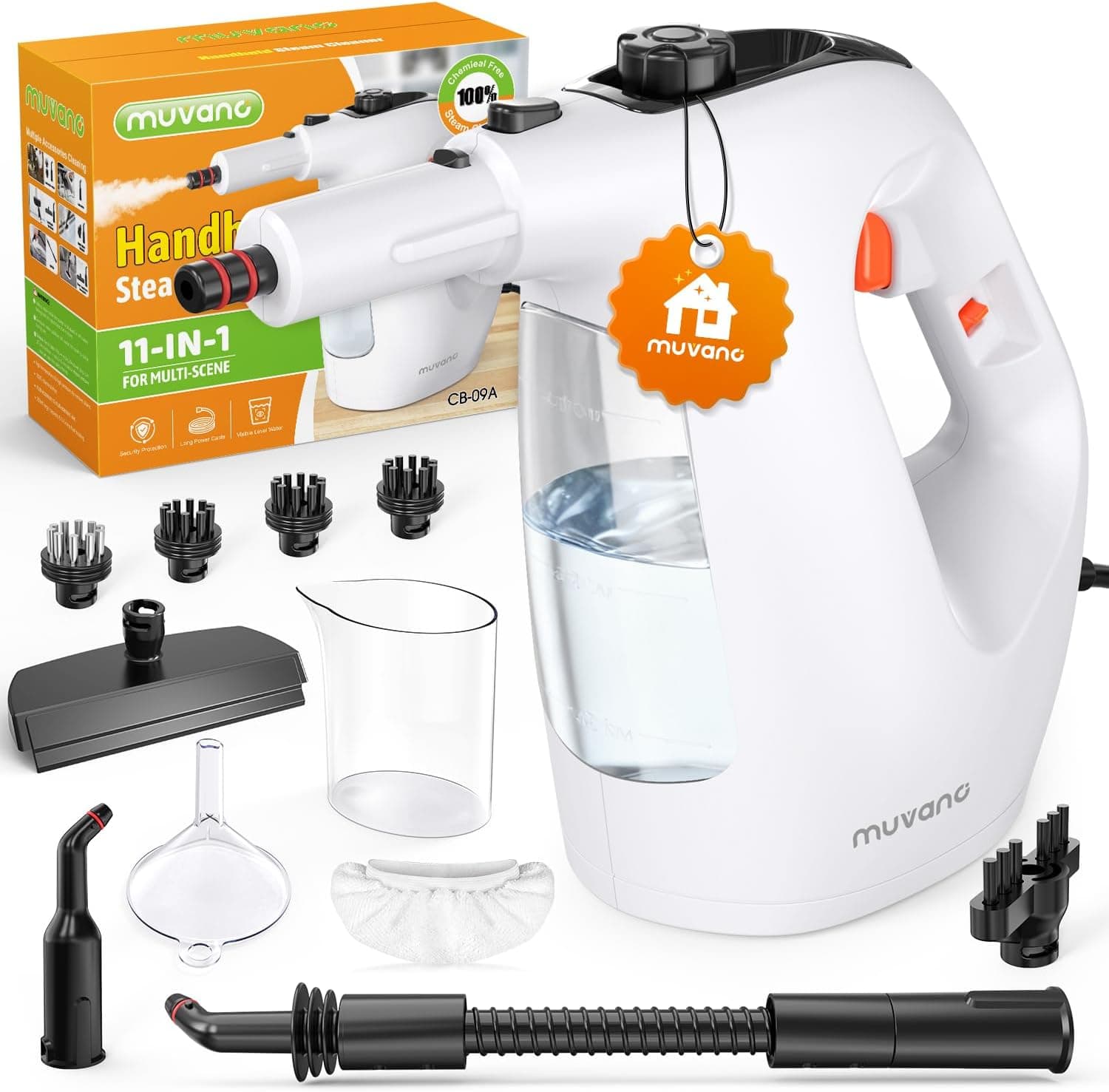 Limpiador a Vapor Portátil, Vaporeta de Mano con Calentamiento Instantáneo en 10s, Tanque Visible de 450ml, Limpiador a Vapor Multiusos para Cocina, Baño, Azulejos, Lechada y Tapicería