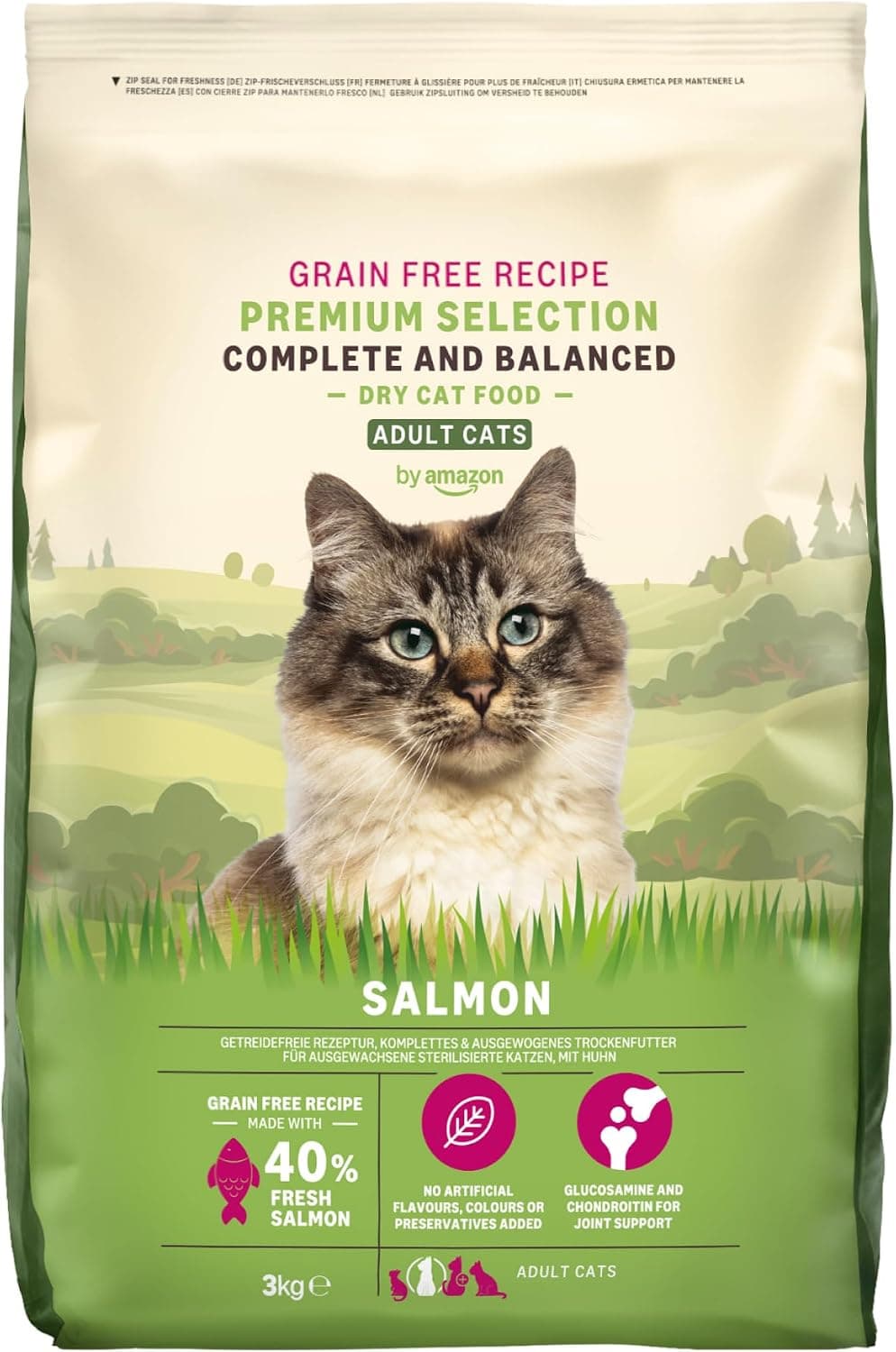 by Amazon Alimento seco para Gatos Adultos con salmón Fresco, Receta sin Cereales - 3 kg (Paquete de 1) (Anteriormente una Marca Lifelong, el Mismo Producto)