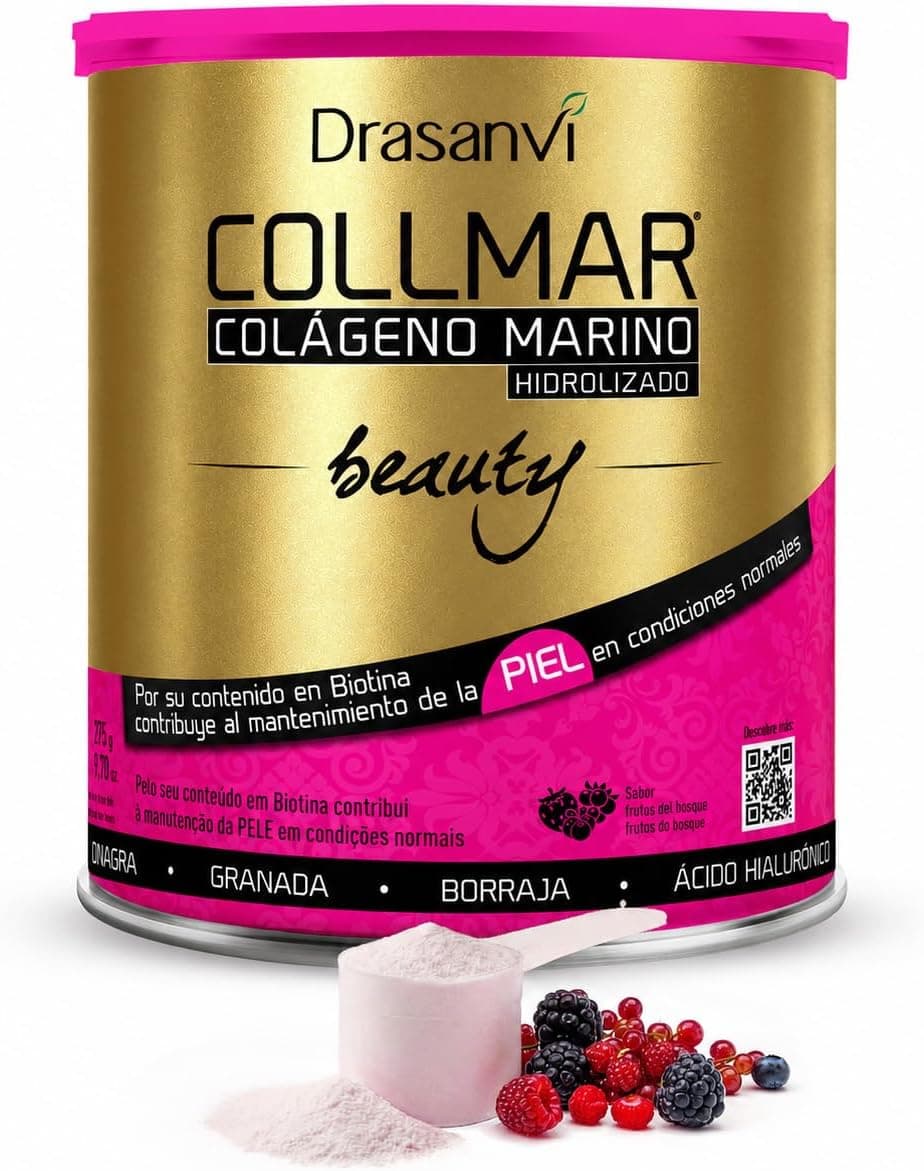 DRASANVI COLLMAR BEAUTY COLAGENO MARINO PARA LA PIEL, Colageno Hidrolizado con Vitamina C Natural, Biotina y Acido Hialuronico, Piel Bonita e Hidratada, Sabor Frutos del Bosque, 275 GR