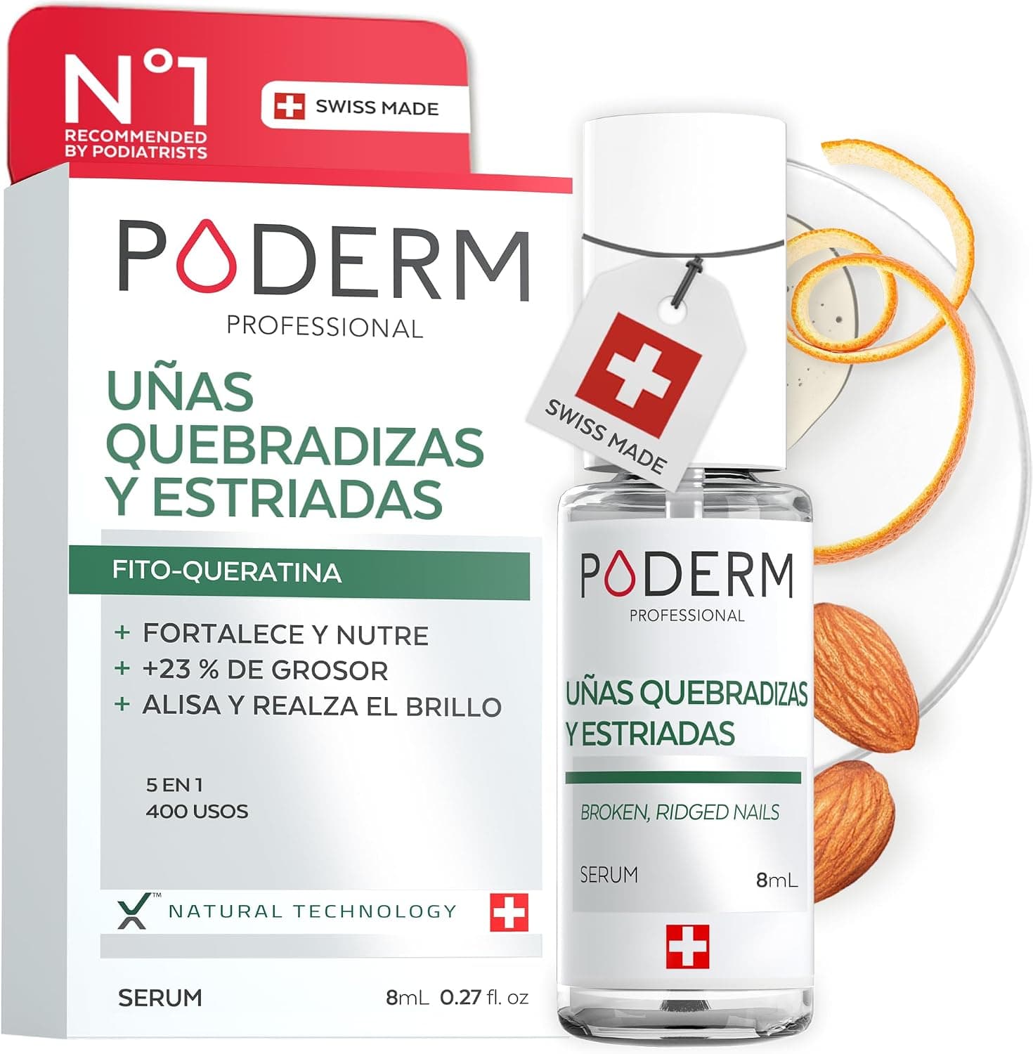 PODERM UÑAS FRÁGILES, RAYADAS Y DEBILITADAS | Tratamiento con plantas reparadoras, fortificantes, revitalizantes y nutritivas | Cuidado profesional pie/mano | Fácil & rápido | Hecho en Suiza
