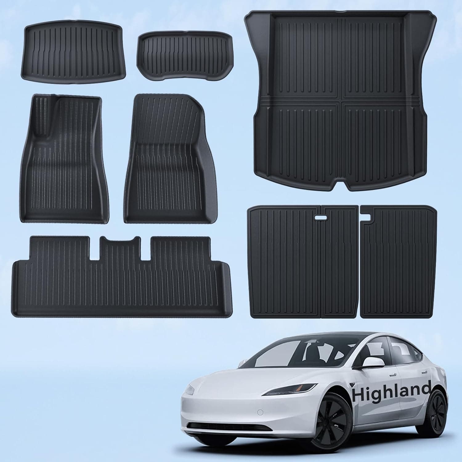 Alfombrillas 8 Piezas para Tesla Model 3 2024-2026 TPE para Todo Clima 3D con Borde Alto Antideslizante Impermeable Alfombrilla de Maletero y Respaldo para Segunda Fila de Asientos para Model 3