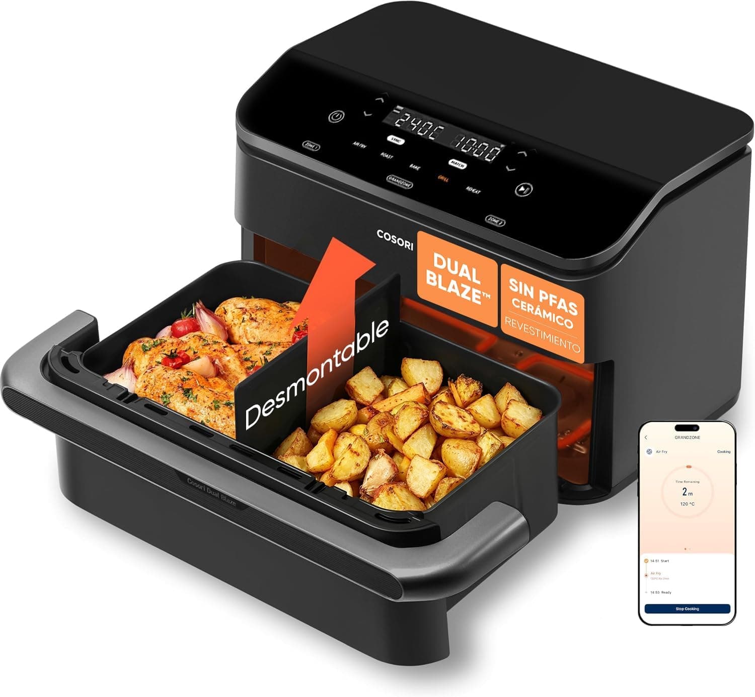 Cosori Freidora de Aire 10L Dual Blaze Twinfry, 5 en 1, Smart WiFi