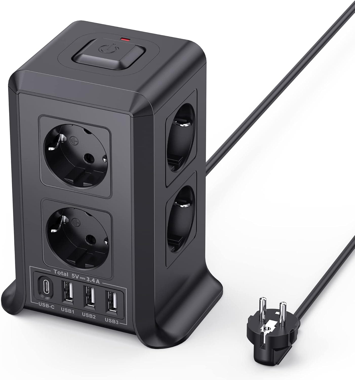 8 Tomas AC Torre Regletas Enchufes con 2 M Alargador Enchufe Multiple 4 USB