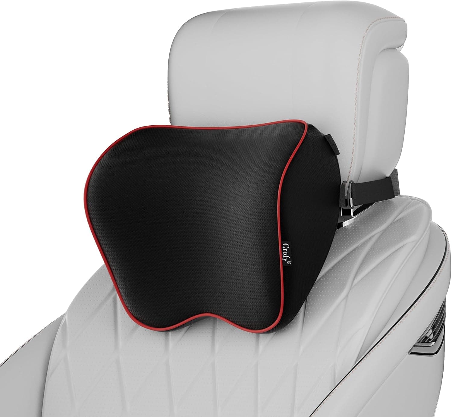 Crofy Juego de 2 Almohadas para el Cuello del Coche, Reposacabezas Suave para Conducir con Correa Ajustable, 100% Espuma de Memoria y Funda Transpirable Lavable, Diseño Ergonómico y Cómodo