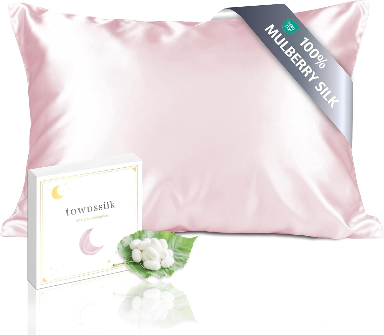 townssilk Funda de almohada de seda de morera 40x60cm – 100% seda de morera, 19mm, reversible, certificado Oeko-TEX Clase 6A, con cremallera, 1 unidad, rosa