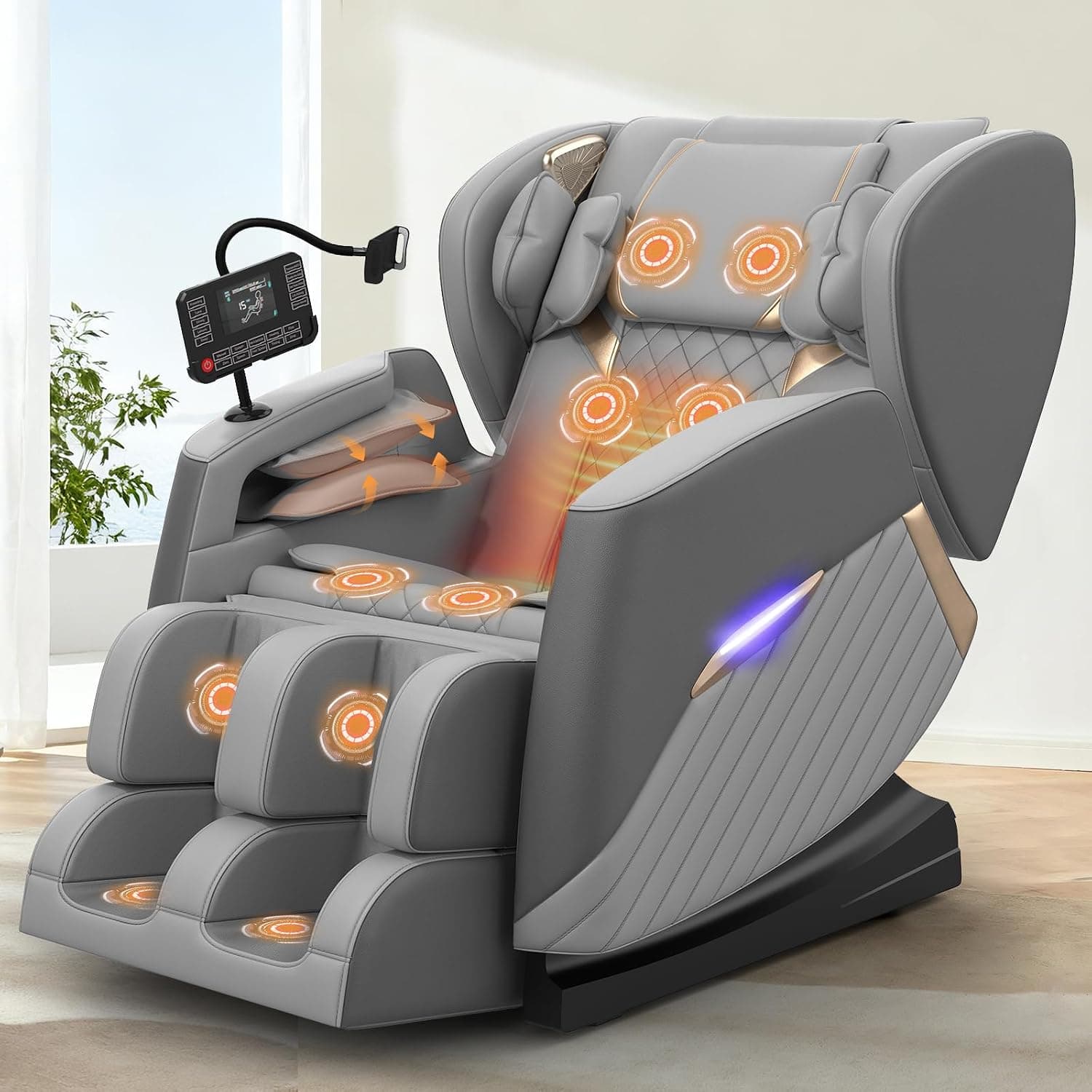 Sillón de Masaje, 16 Rodillos de Masaje, 8 airbags, Calefacción Lumbar, Masaje con Rodillos y airbags en Las pantorrillas, Altavoz Bluetooth, Mando a Distancia con Pantalla táctil