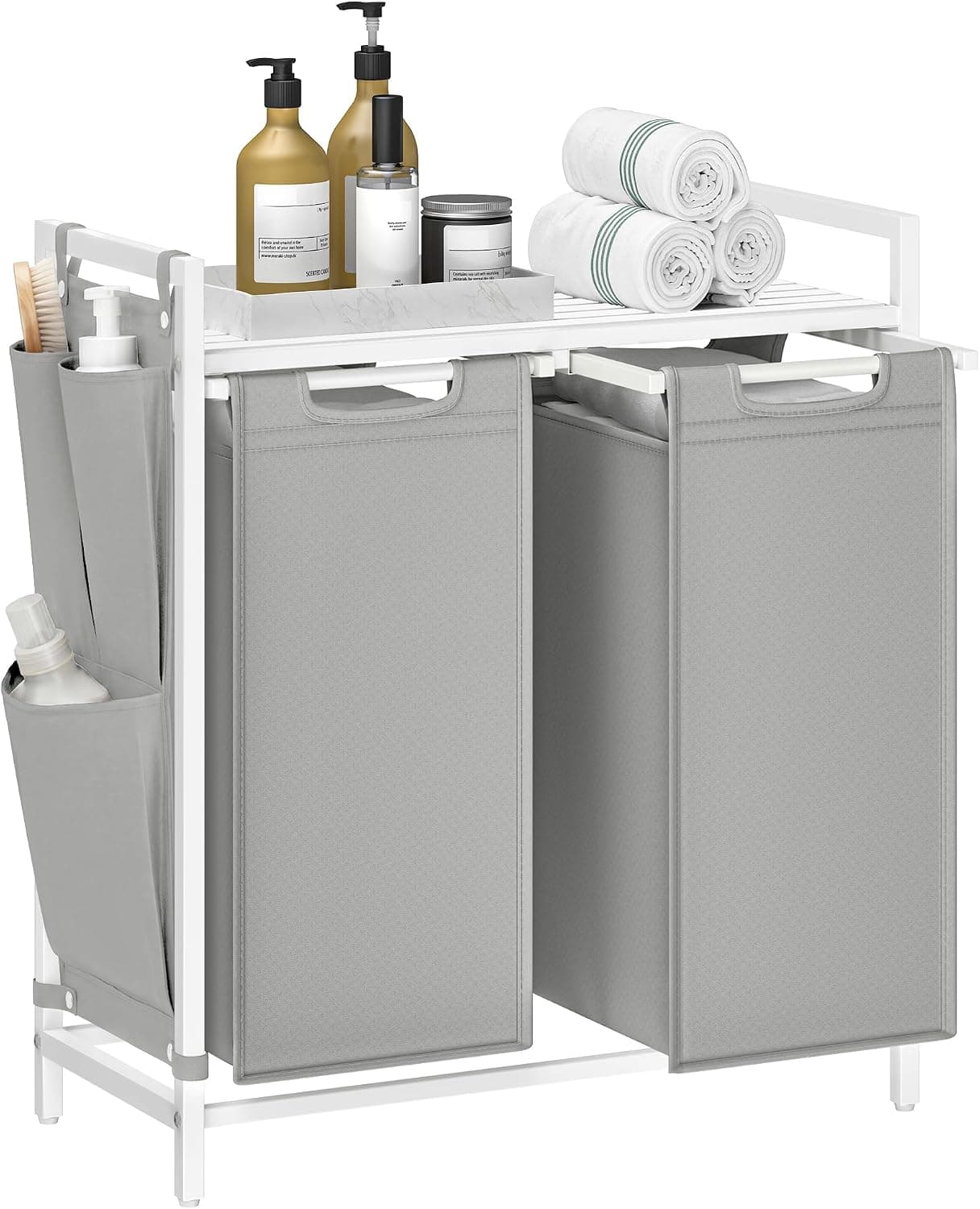 VASAGLE Cesto Ropa Sucia, 2 Compartimentos con Estante, 92 L