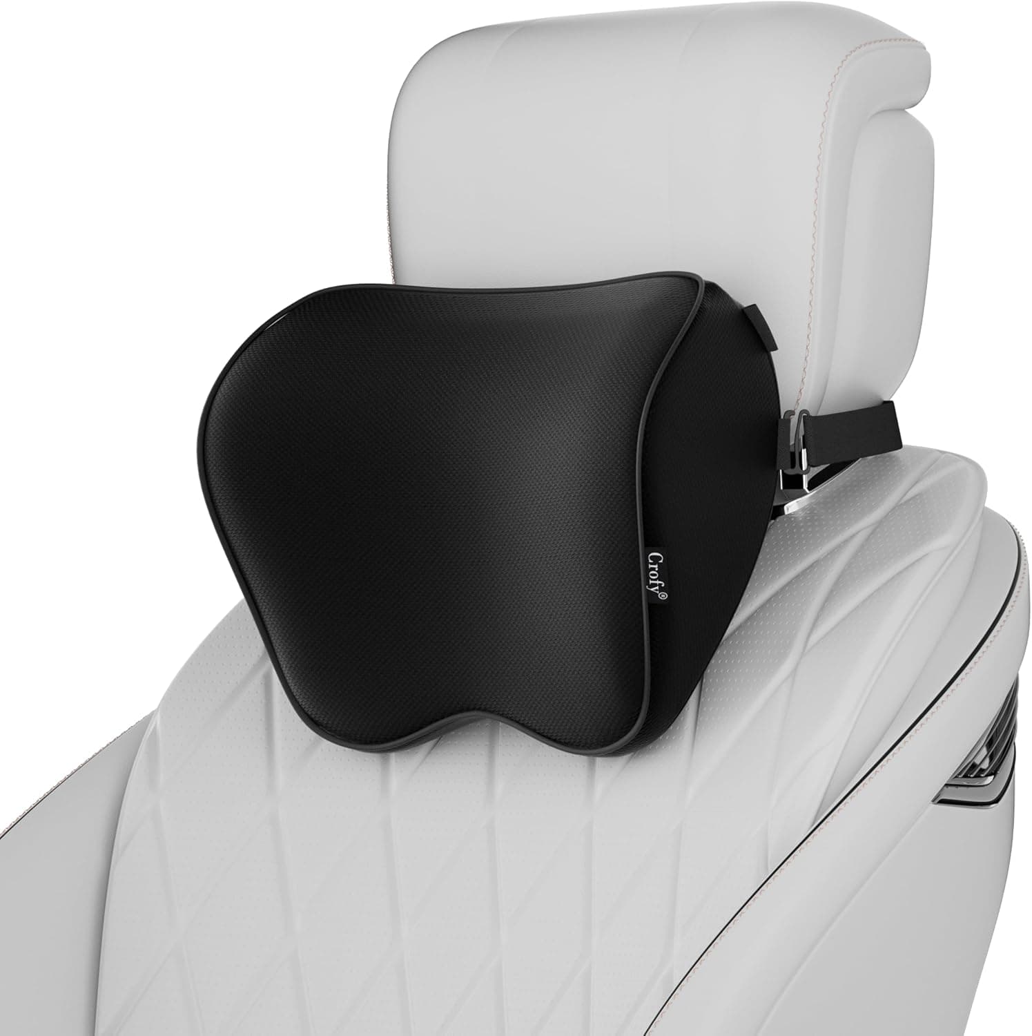 Crofy Juego de 2 Almohadas para el Cuello del Coche, Reposacabezas Suave para Conducir con Correa Ajustable, 100% Espuma de Memoria y Funda Transpirable Lavable, Diseño Ergonómico y Cómodo