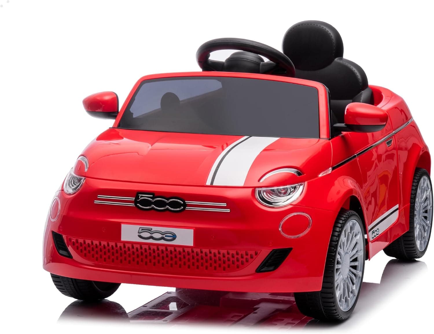 Baroni Toys FIAT 500 Coche Eléctrico Infantil 12V con Mando para Padres, Luces, Sonidos, Marcha Atrás, Cinturón de Seguridad – Coche para Niños de 1 a 4 Años, 100x60x50 cm (Roja)