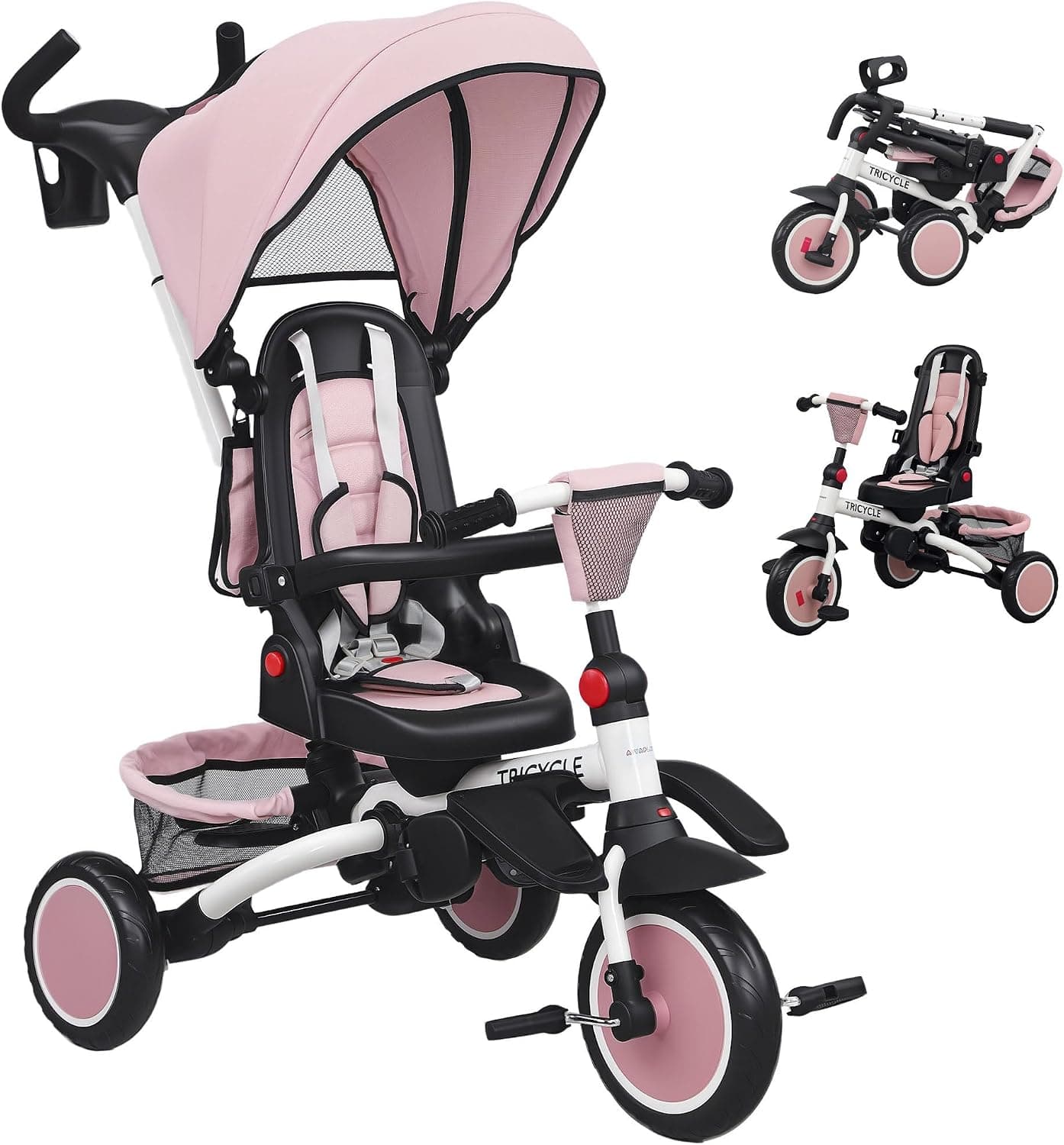 AIYAPLAY Triciclo Evolutivo 6 en 1 Plegable Asiento Giratorio 360° Rosa
