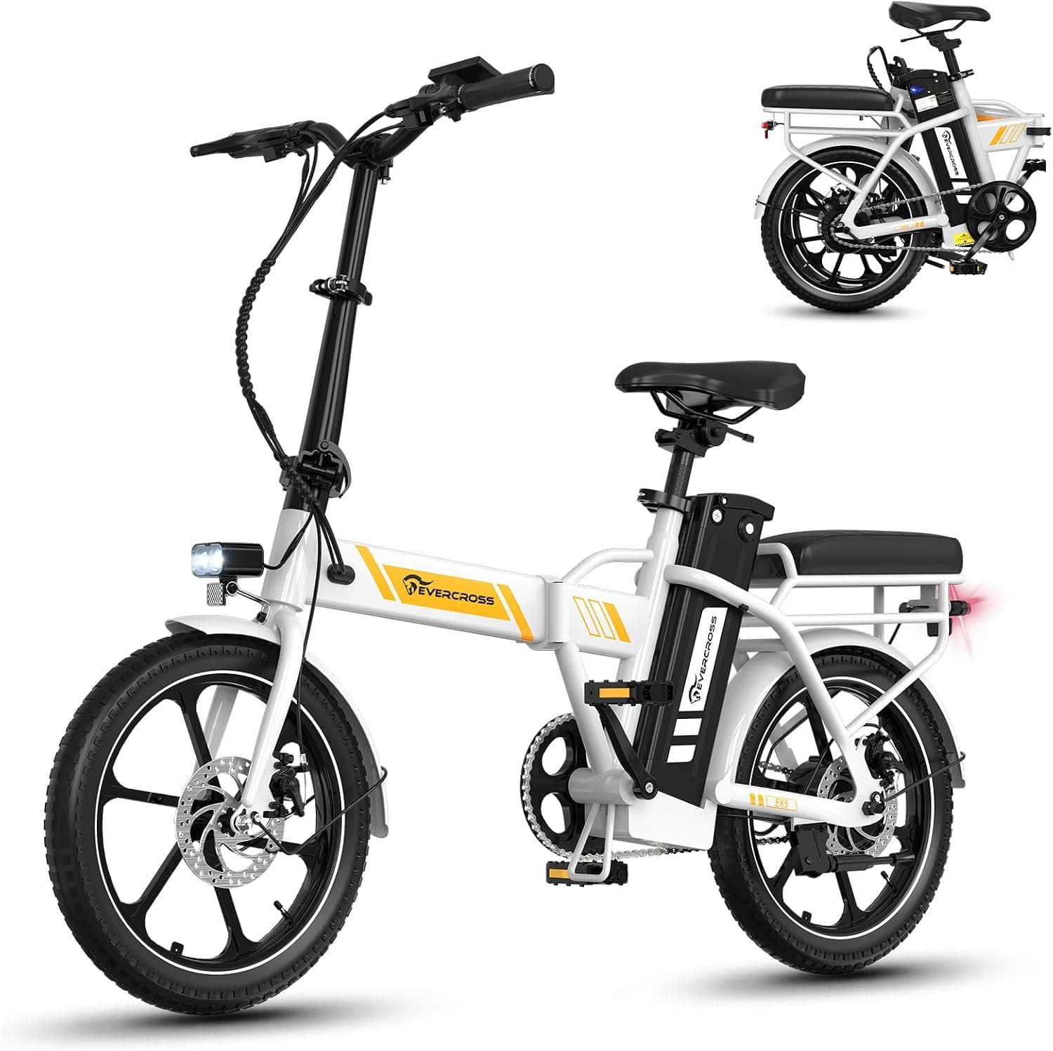 EVERCROSS Bicicleta Eléctrica para Adultos, 16"/20" Neumático Gordo Bici Eléctrica, Motor de 250W, hasta 25KM/H, 36V/48V Batería Extraíble Bicicleta de Montaña, Nieve Montaña Ebike