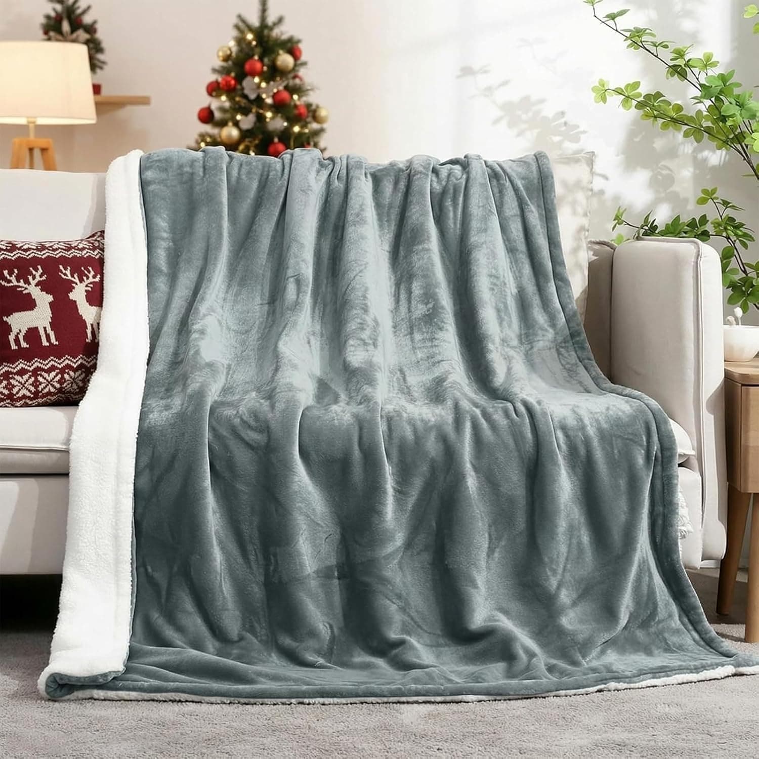 CURECURE Manta Eléctrica Throw de Franela 130x180cm, Gris Claro