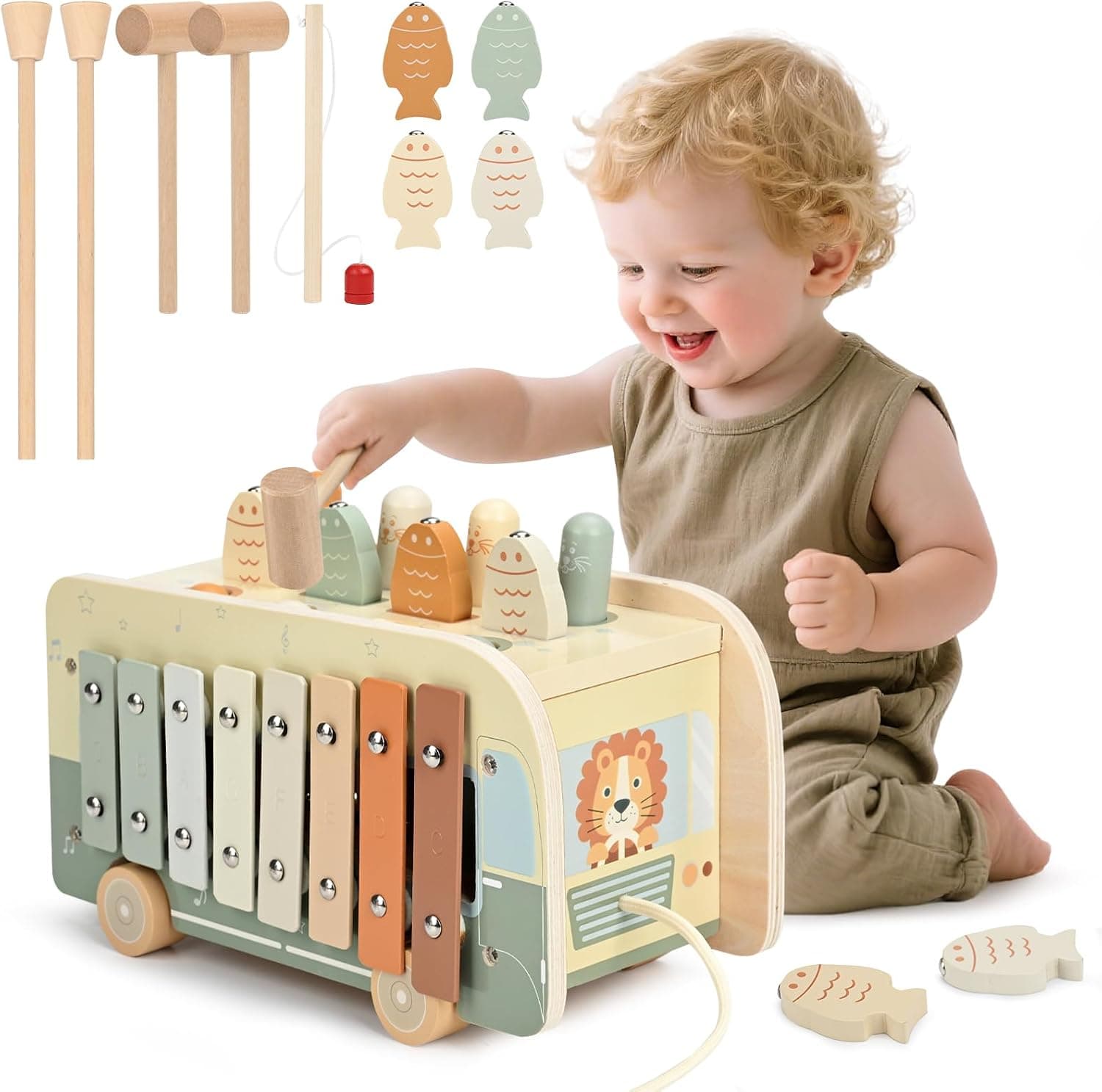 Vanplay Juguetes Niños 1 Año, Juguetes Bebe, Juguetes Montessori 7 en 1 con Xilofono, Instrumentos Musicales Bebe, Regalo Niño Niña 1 Año