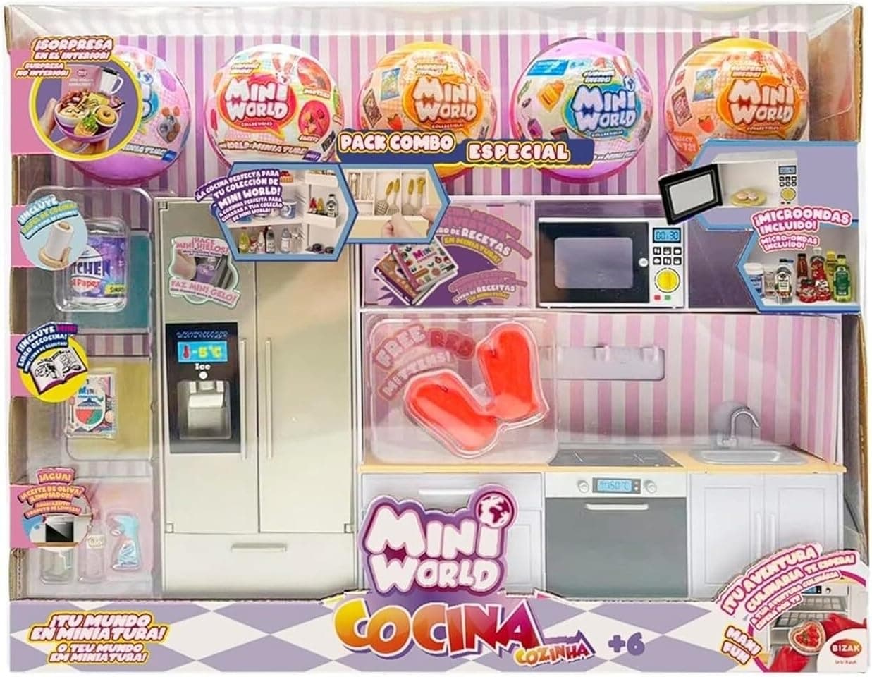 Bizak Mini World Playset Cocina con 5 Bolas, Set de Cocina de Juguete en Miniatura con Electrodomésticos y Accesorios, Niños y Niñas +6 Años (64502007)