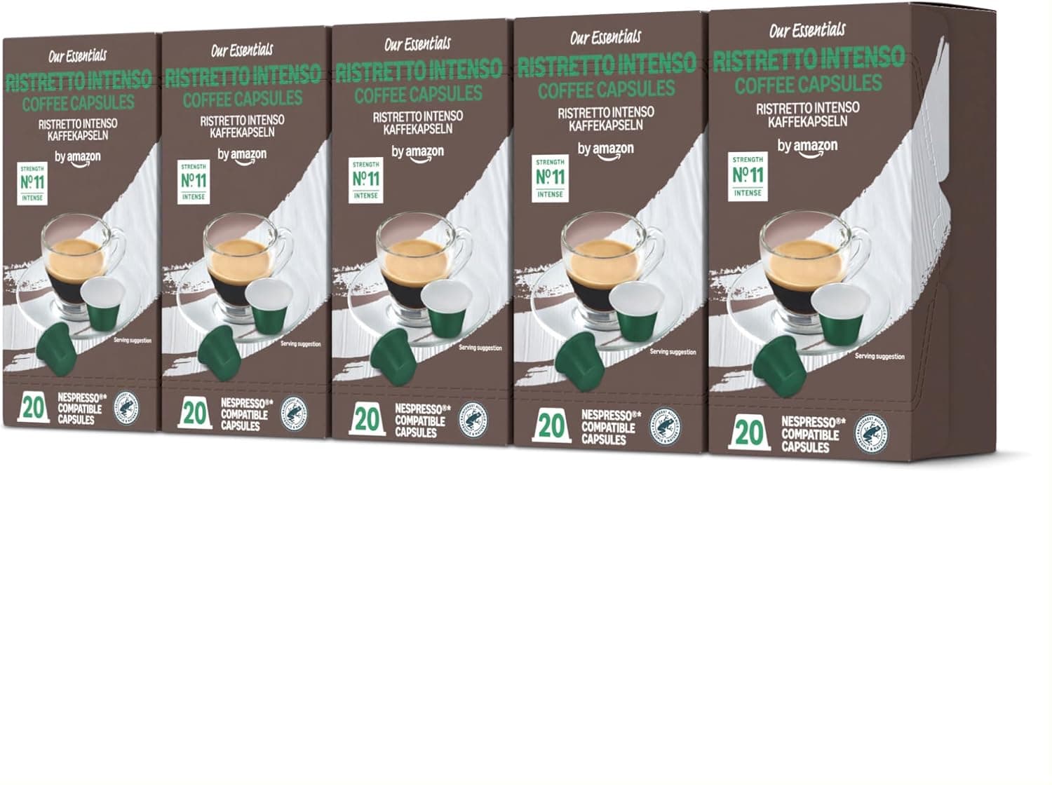 by Amazon Ristretto Intenso Cápsulas de Café Compatibles con Nespresso, 100 Cápsulas (5 Paquetes x 20) - Certificado Rainforest Alliance