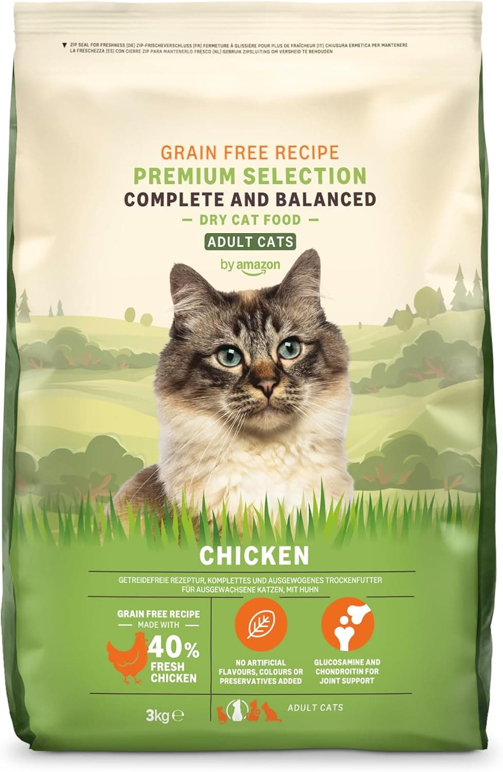 by Amazon Alimento seco para Gatos Adultos con Pollo Fresco, Receta sin cerealesl, 3 kg (Paquete de 1) (Anteriormente una Marca Lifelong, el Mismo Producto)