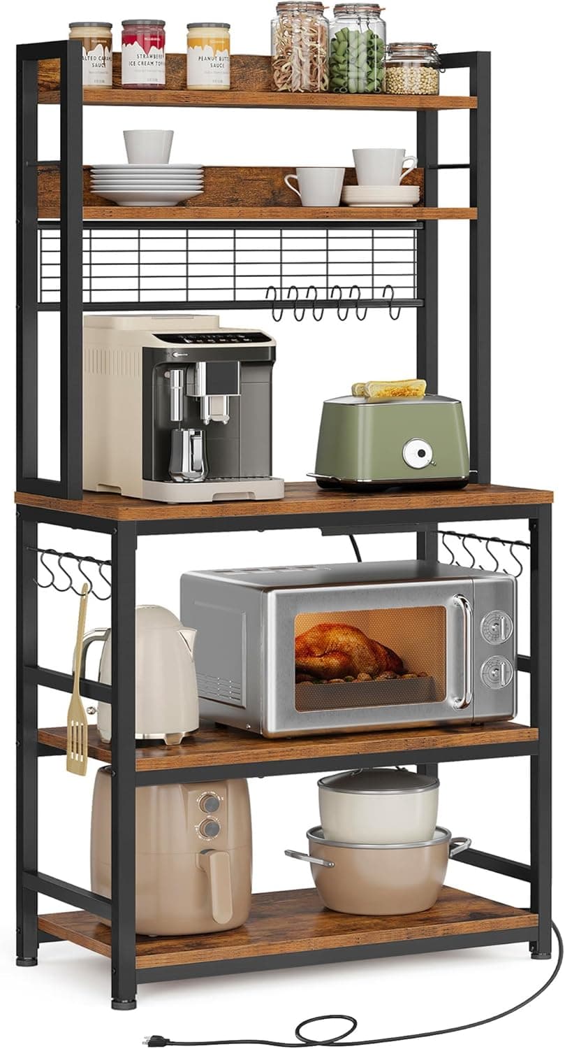 VASAGLE Estanteria Cocina con 4 Enchufes y 2 Puertos USB, Mueble Microondas