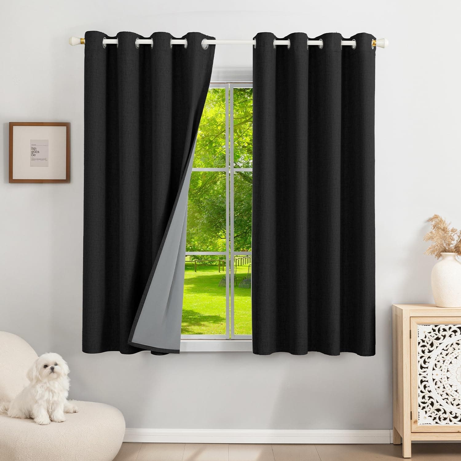 100% Cortinas Opacas Lino Termicas para Dormitorio y Salon 2 Piezas