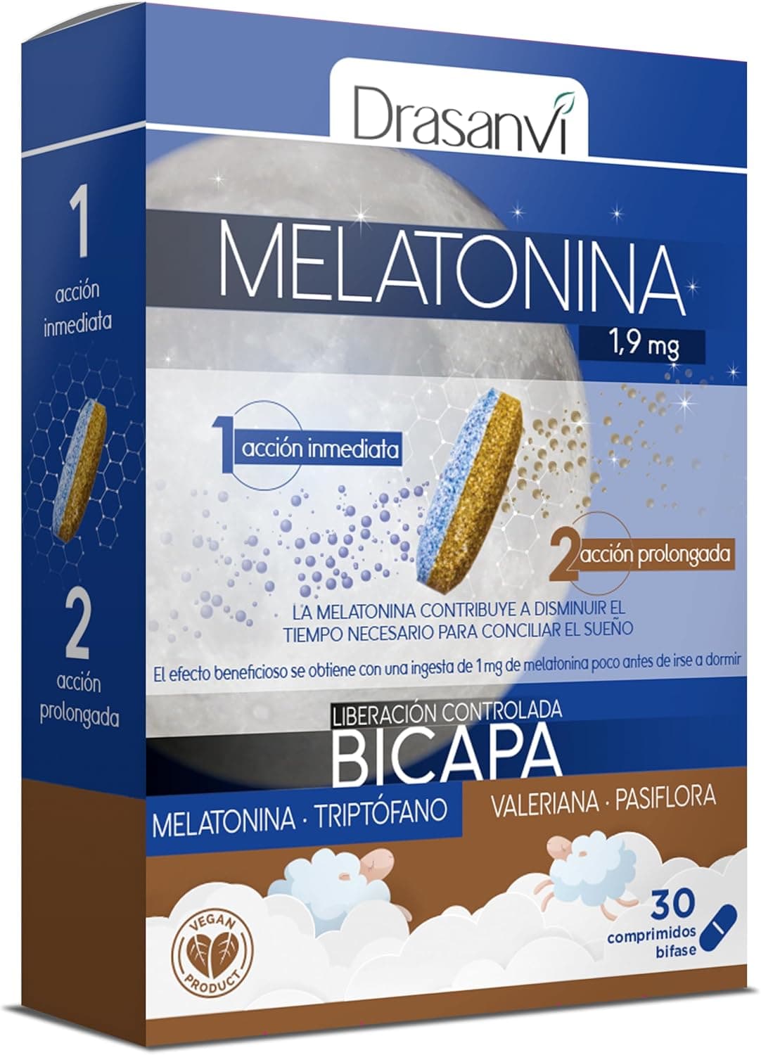 Drasanvi Melatonina Pura 1,9 mg con Triptófano, Pasiflora y Valeriana
