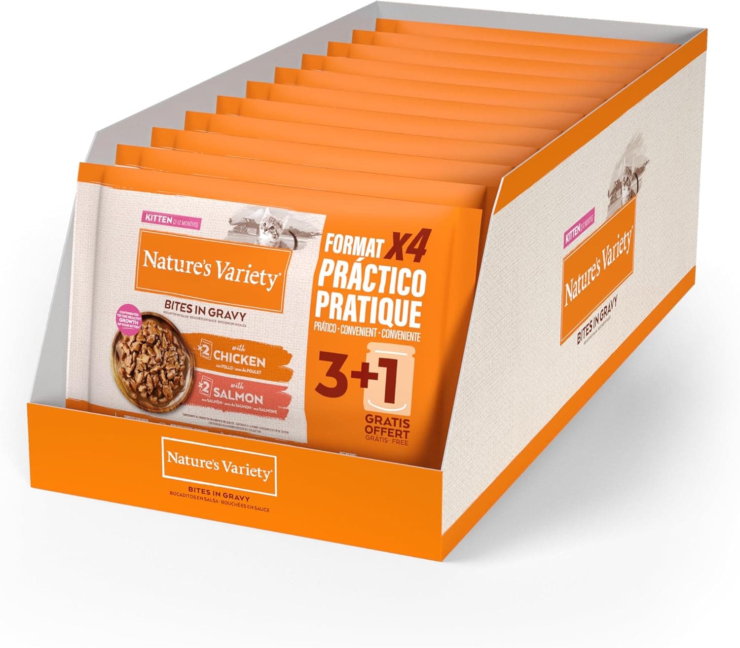 Nature's Variety Bocaditos en Salsa Comida Húmeda para Gatitos con Pollo/Salmón: Multipack 11 x (4x70g)