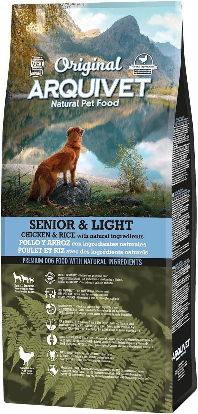 Arquivet Original Senior Y Light - Pienso para Perros Adultos Mayores - Pollo y Arroz - Marrón, 12 kg (Paquete de 1)