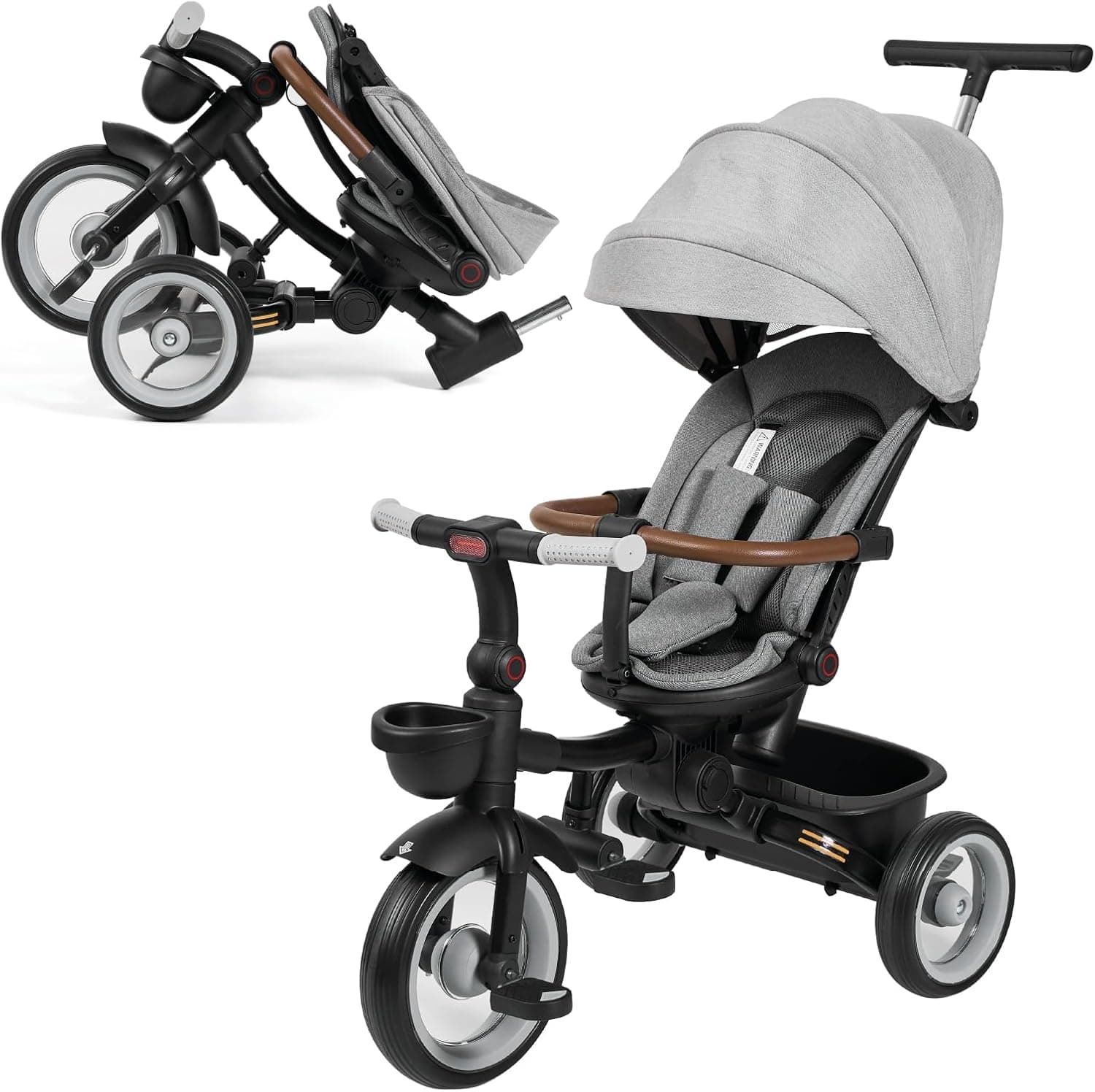 MS BabyWorld PEDALIN - Triciclo Evolutivo Bebé Plegable 1-5 Años con Asiento Reclinable y Reversible – Acompaña el Crecimiento del bebé, Freno y cinturón Seguro de 5 Puntos y Barra de protección