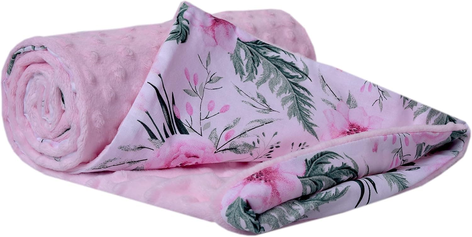Medi Partners Manta para Bebe 75x100cm Mantas Recien Nacido Mantita Bebes 100% Algodon Verano Bebés Minky Universal Confortable (Flores con Rosa Claro Minky)