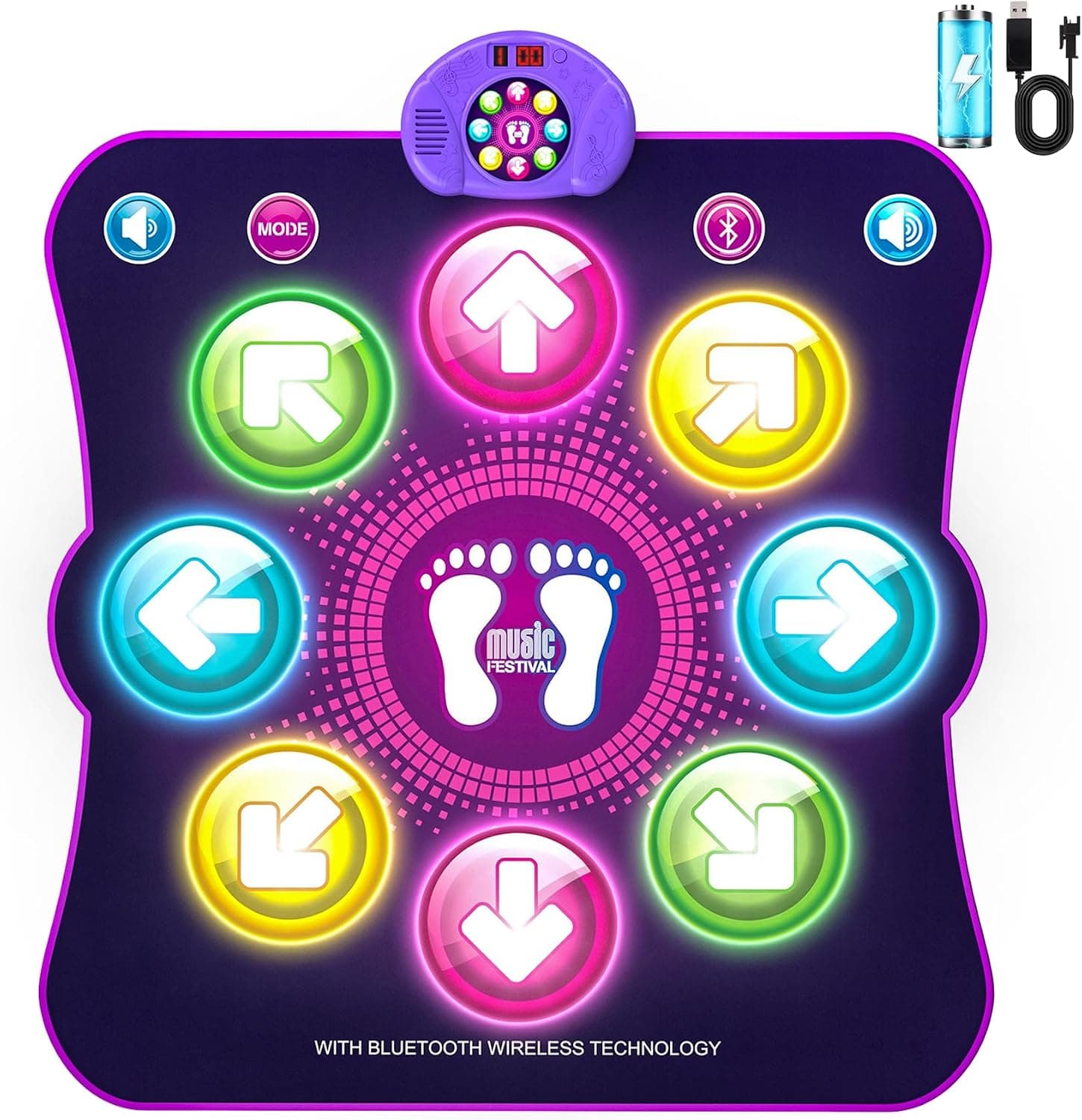 LEAPRCSTORE Alfombra de Baile Juguetes para Niñas Niños, Música Alfombrilla Baile con 8 Flechas de Luz LED, 6 Modos, Batería Incluida, Navidad Cumpleaños Regalos para 4 5 6 7 8 9 10+ Años