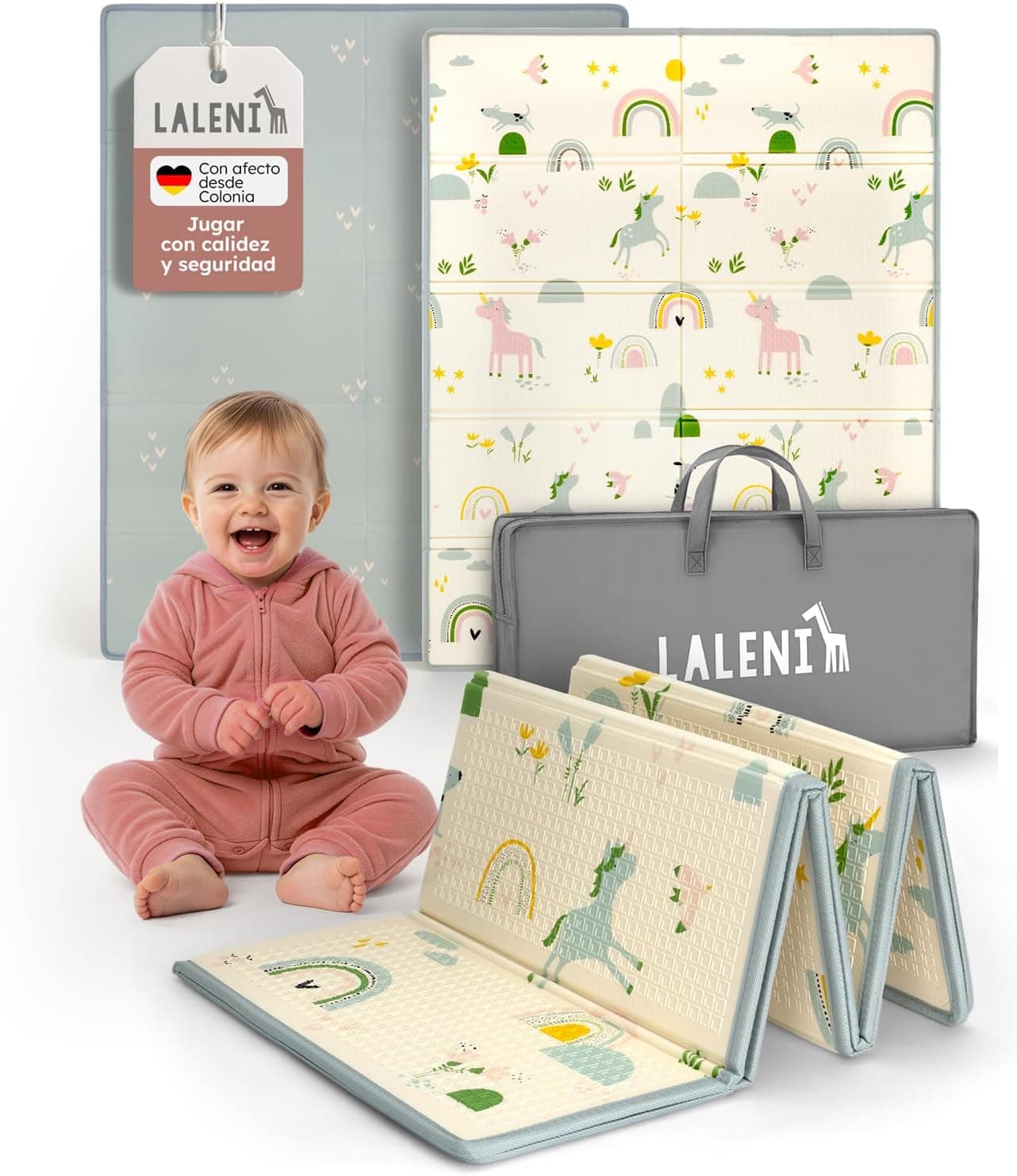 Laleni Tapete Actividades Bebe 120x150x1cm - Alfombra Bebe Acolchada Plegable Impermeable - Alfombra Juegos Bebe para Interiores y Exteriores - Colchoneta Bebe Suelo con Arcoiris