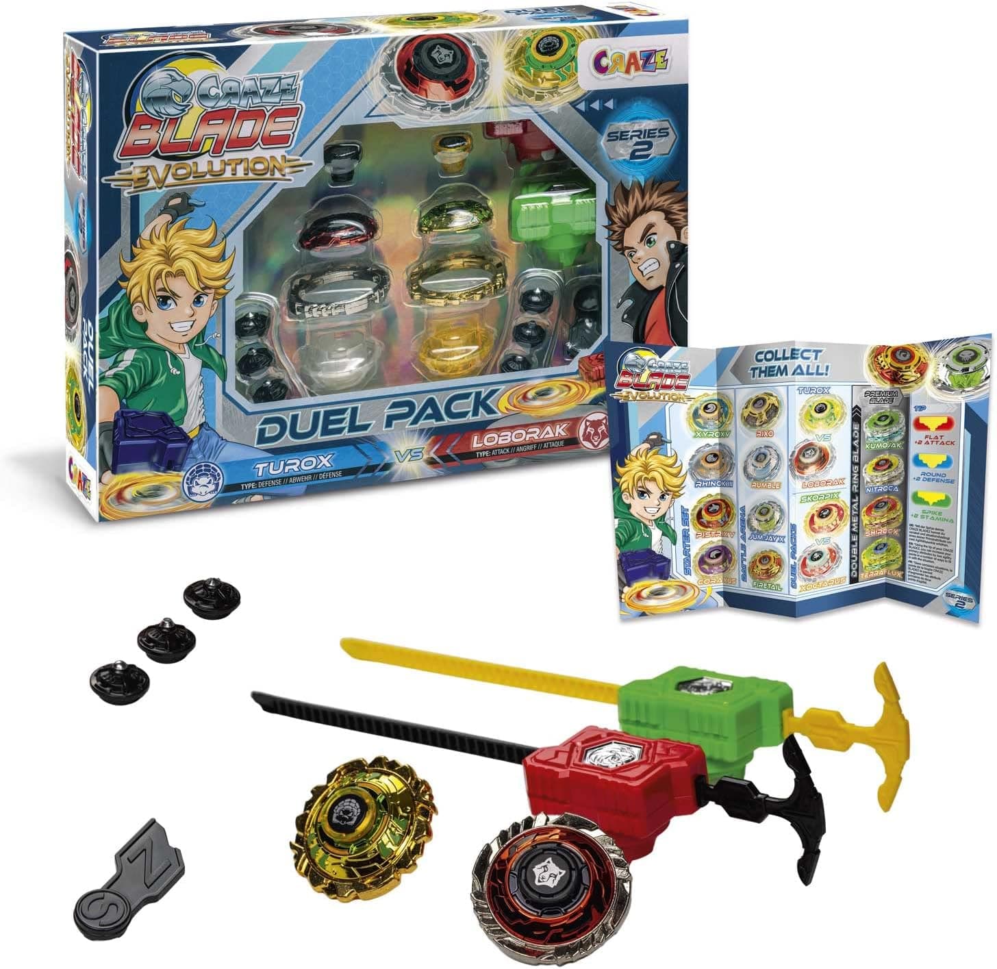 CRAZE Blade Peonzas de Batalla Turox Loborak Evolution Pack 2 Peonzas de Competición con Lanzadores Trompo con Punta Giratoria Peonzas Niños Multicolor