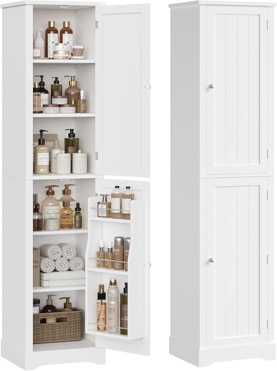 FOREHILL 180cm Mueble Baño, Armario Baño, Armario baño Columna, Alto y Estrecho, con 2 Puertas, Estantes Ajustables, Blanco, 40x30x180cm